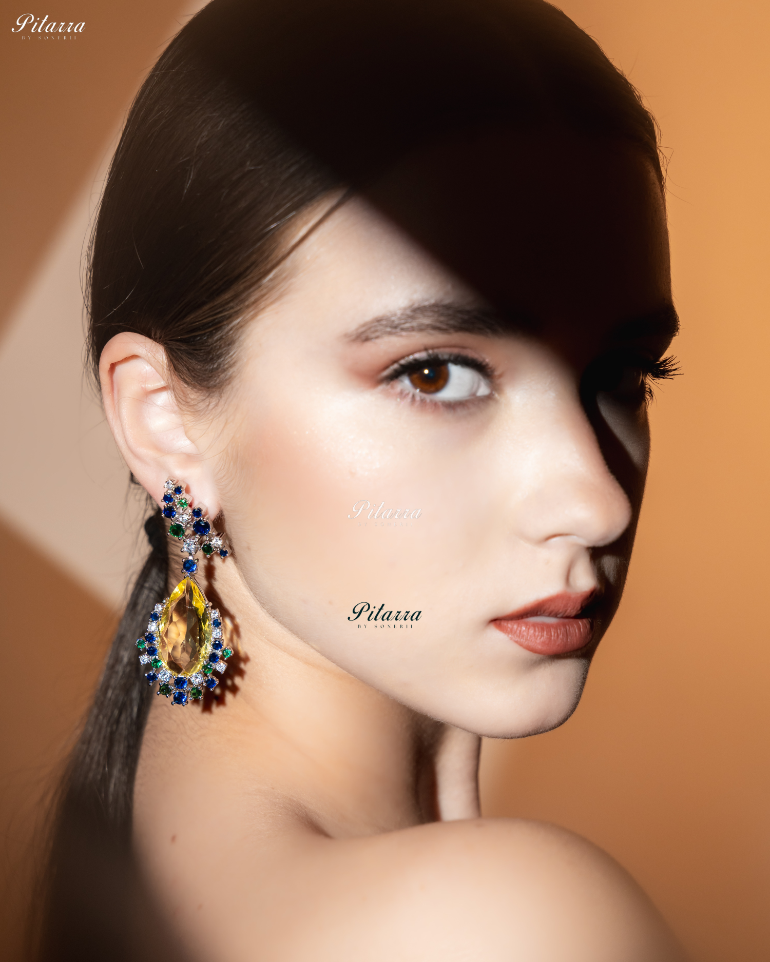 Yellow Stone Sparkling Sliver Line Crystal Earrings