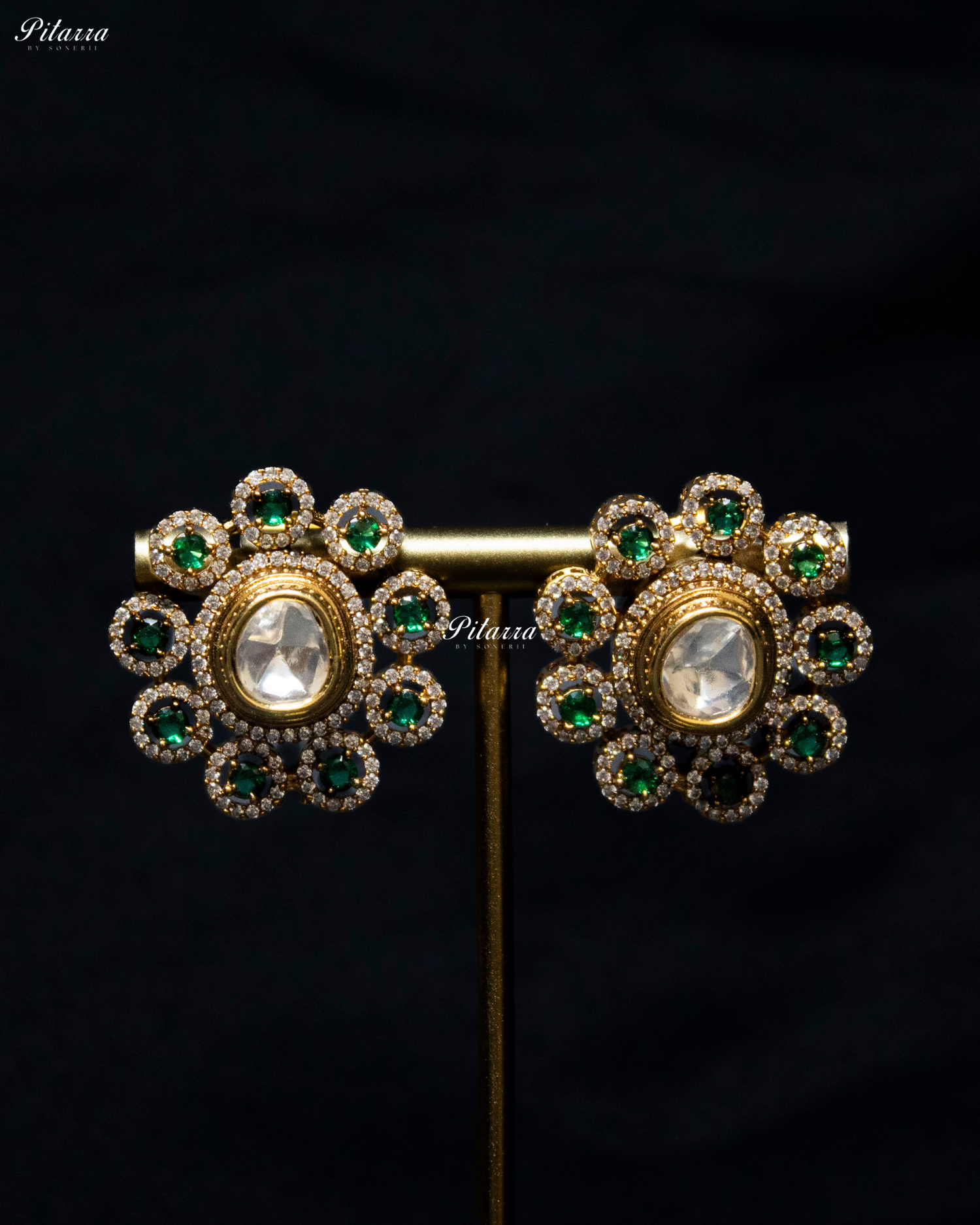 Emerald Stone Gold Finish Moissanite Kundan Choker Set