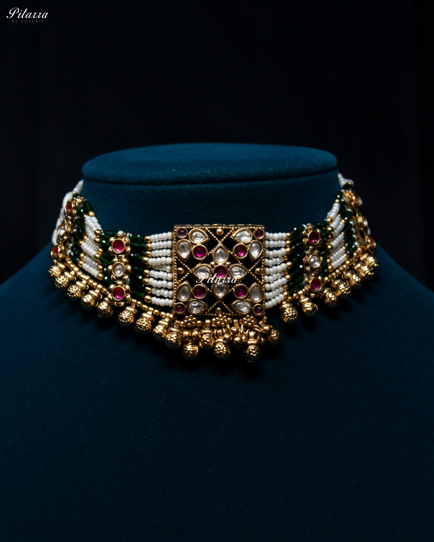 Multicolor Stone Pearl Pachi Kundan Choker Set