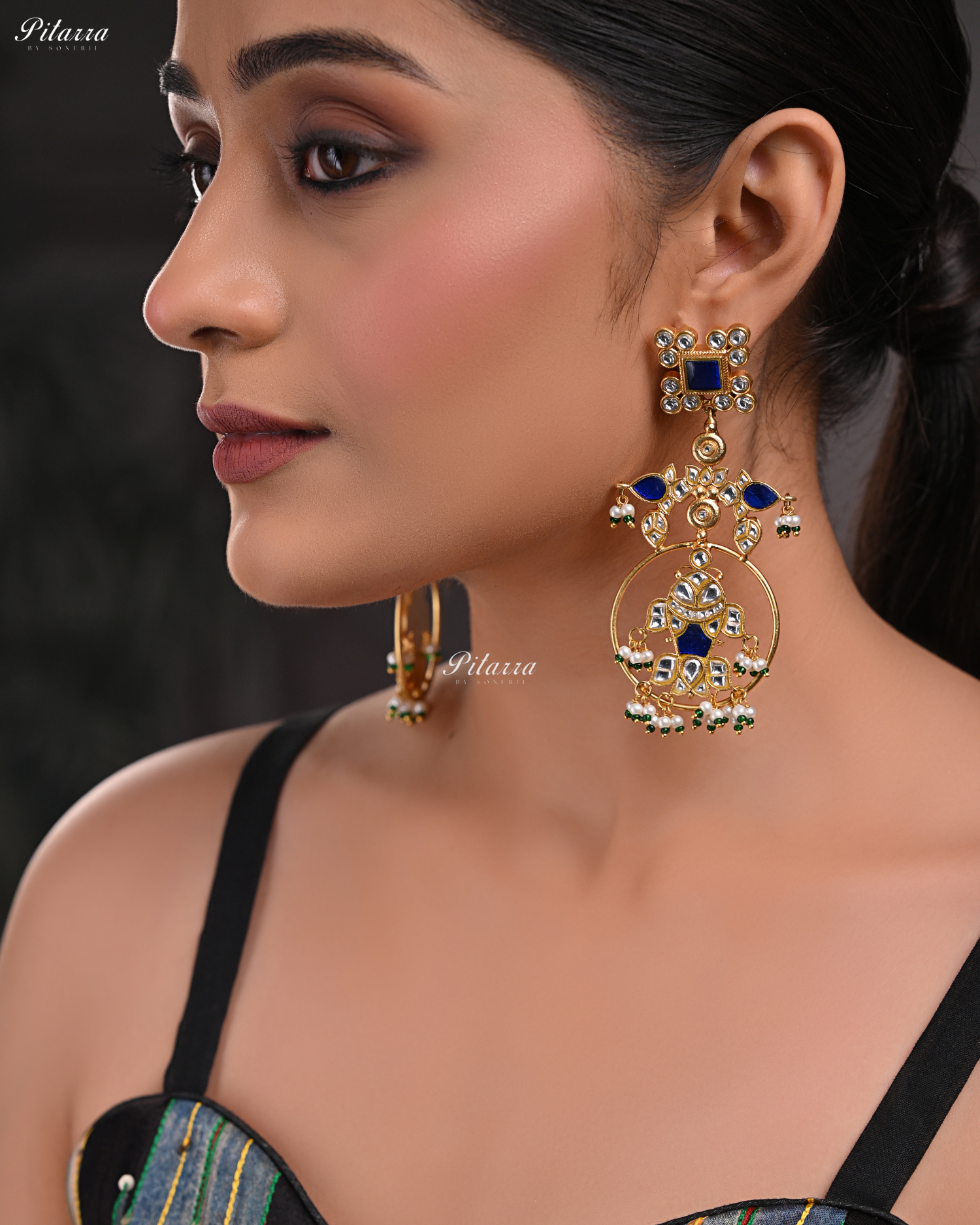 Gold Finish Polki Kundan Dangler Earrings