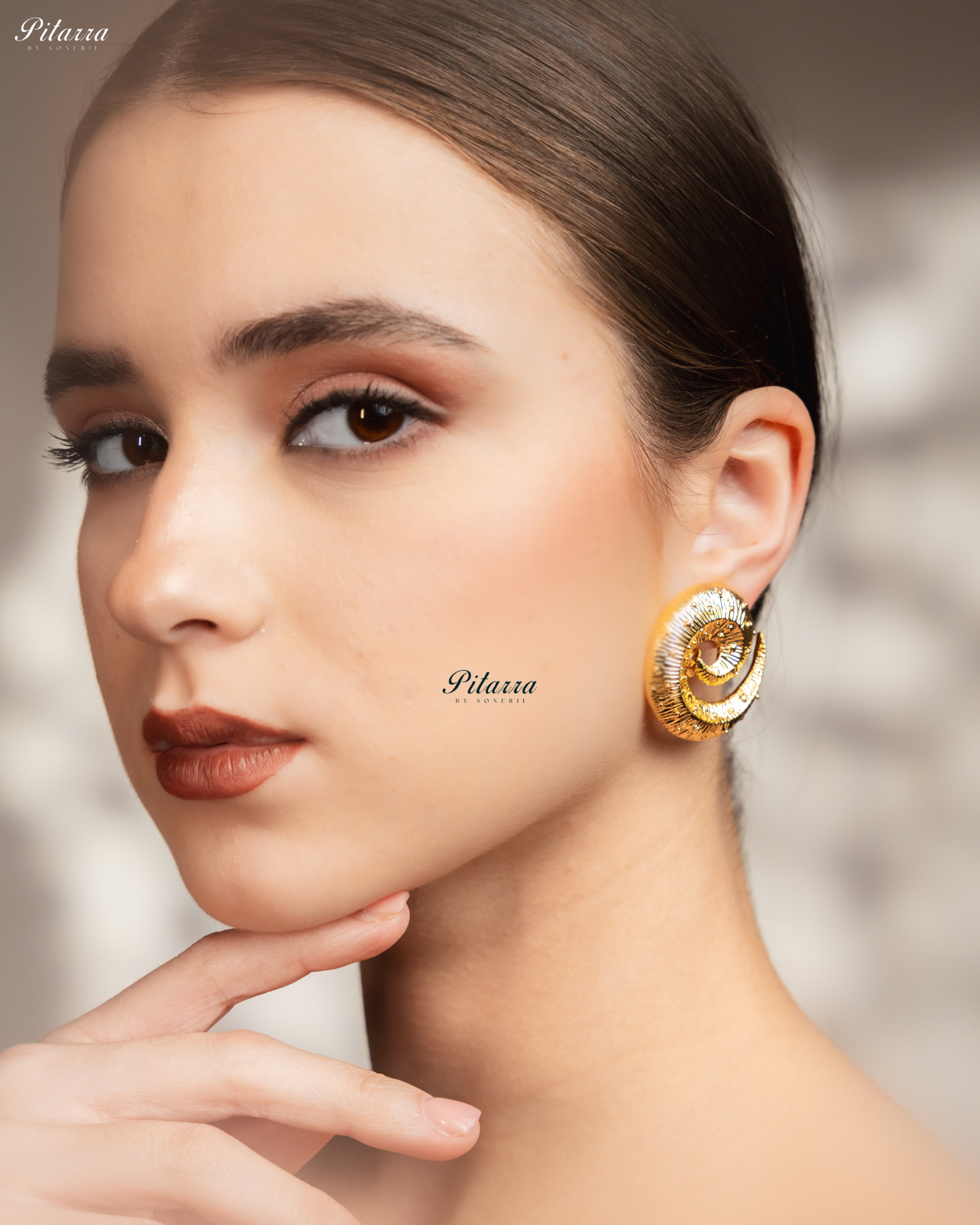 Spiral Seashell Design Golden Stud Earrings