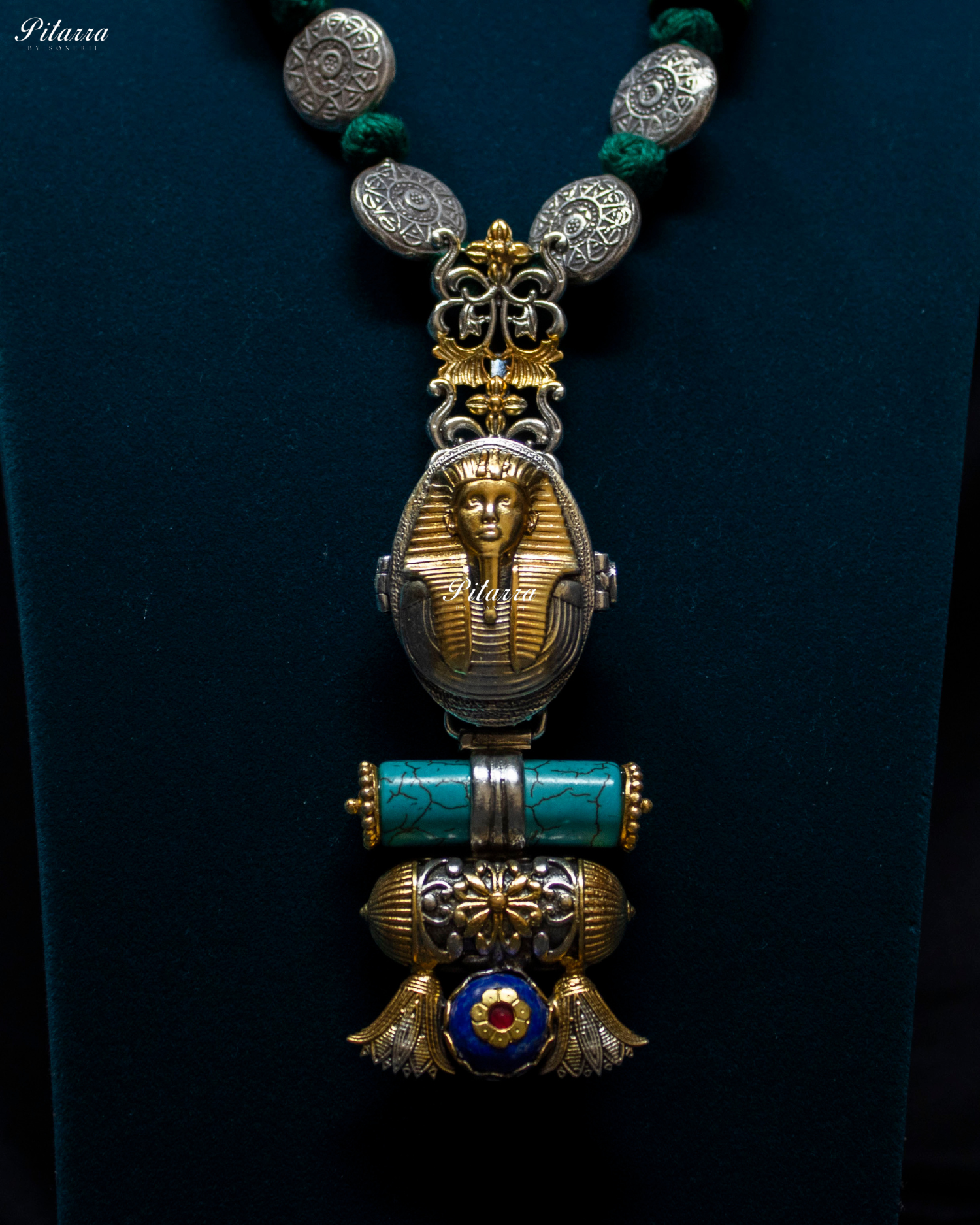 Egyptian Pharaoh Beads 92.5 Silver Necklace