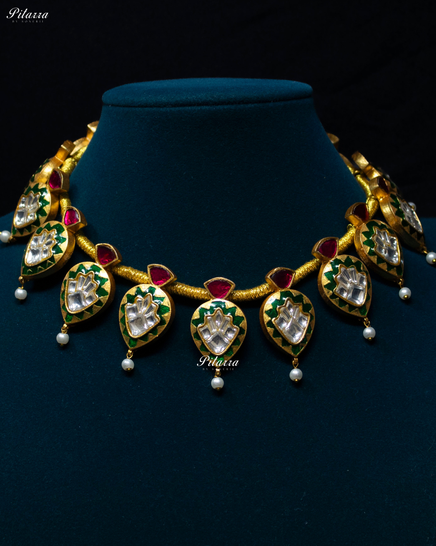 Green Drop Exclusive Meena Kundan Necklace Set