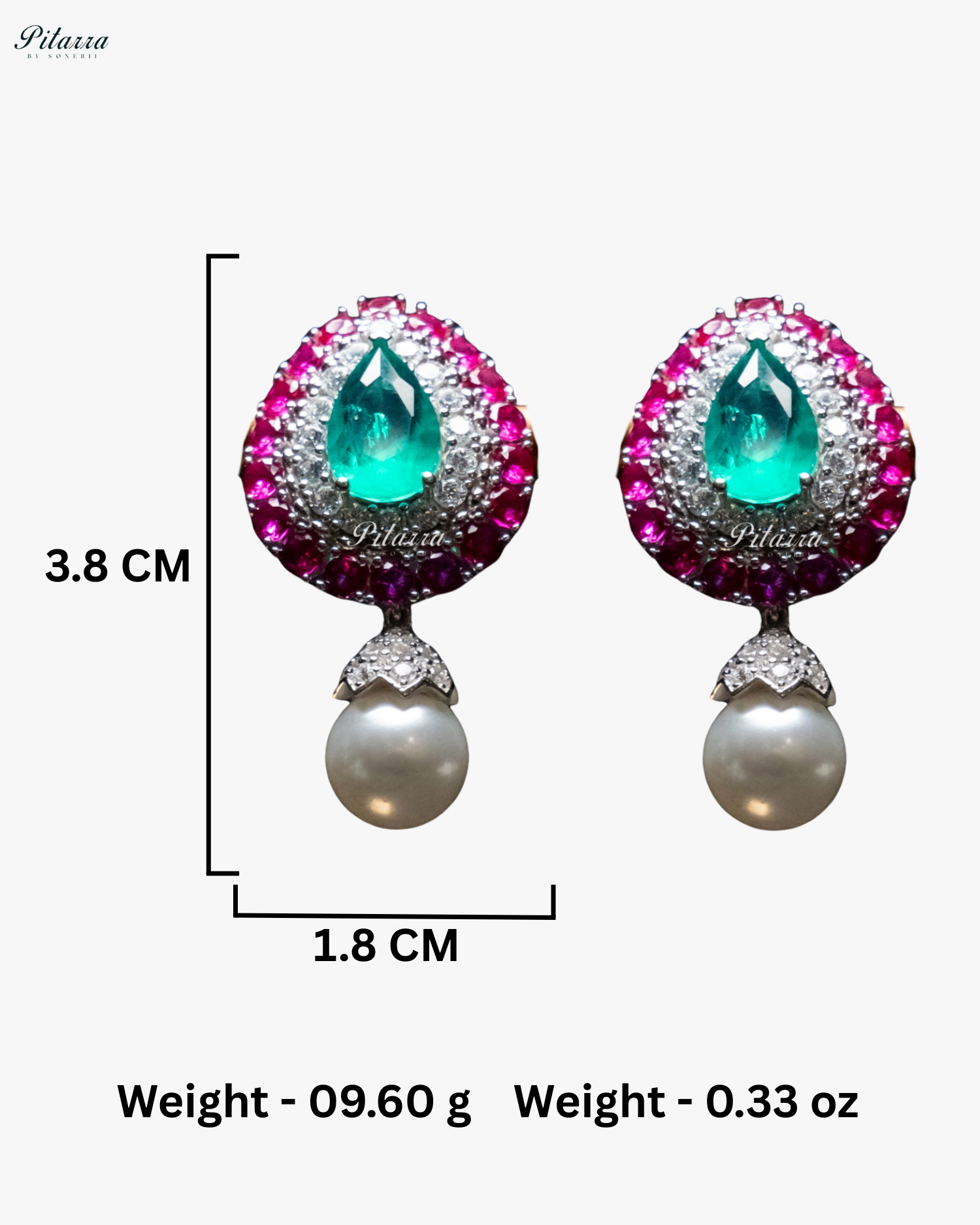 Emerald Stone Pink Line 92.5 Silver Drop Earrings