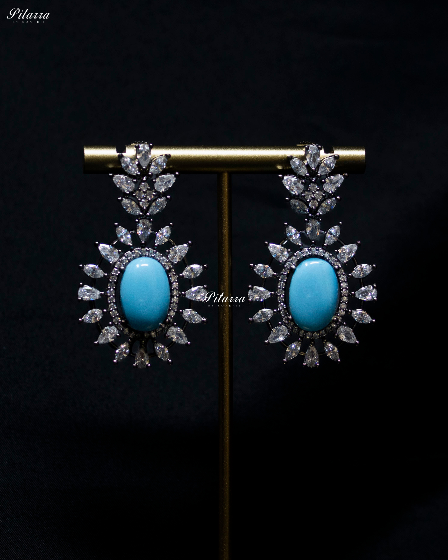 Turquoise Color Stones Dazzling Cubic Zirconia Necklace Set