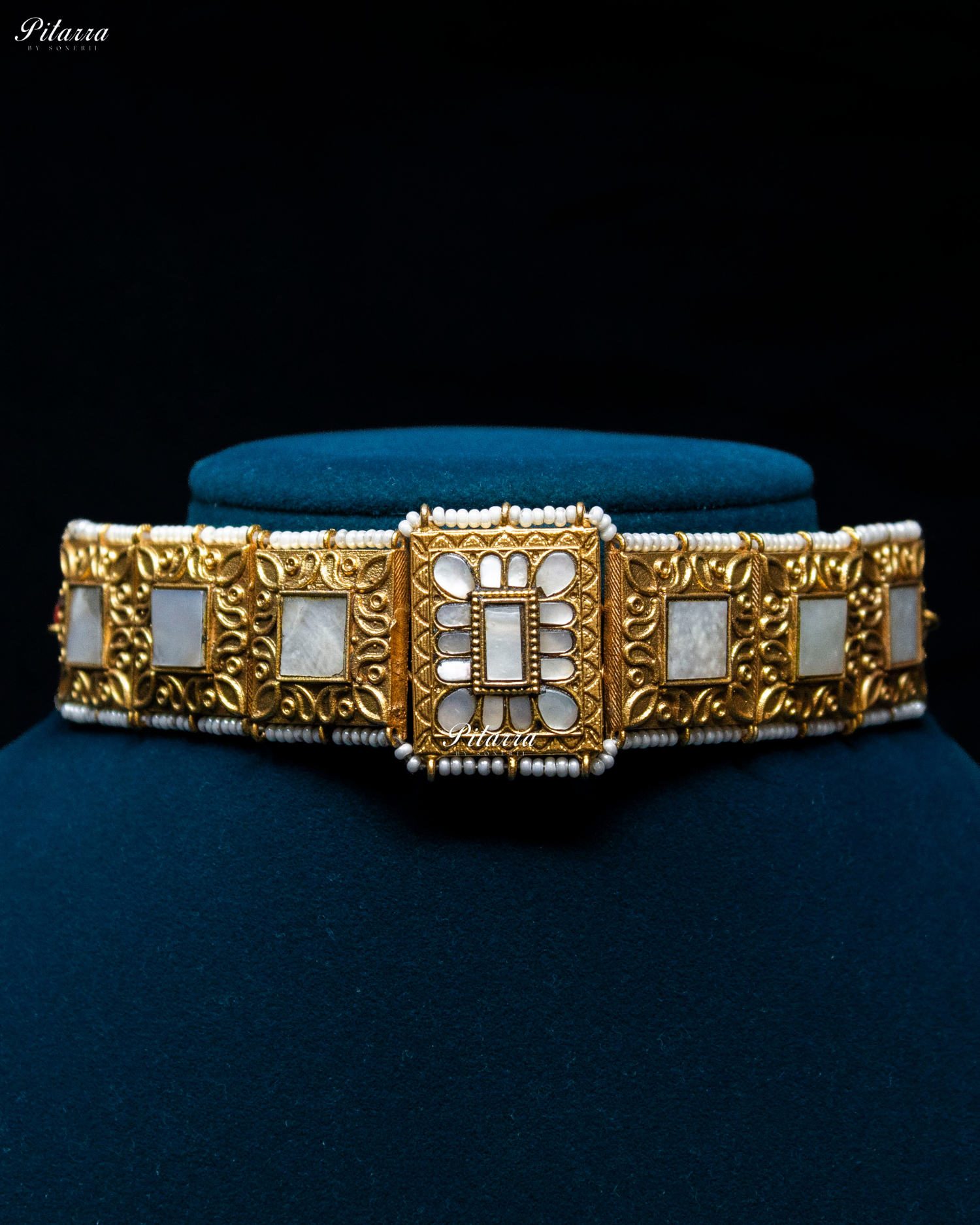 Square MOP Golden Tone Kundan Choker Set