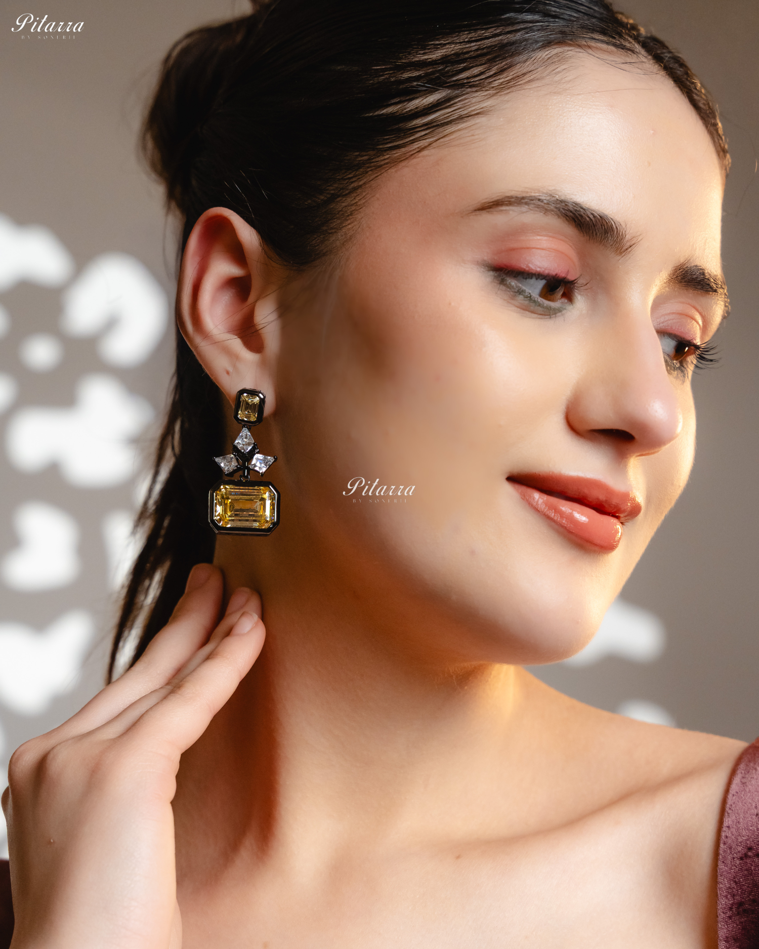 Yellow Bright Stone Crystal 92.5 Silver Drop Earrings