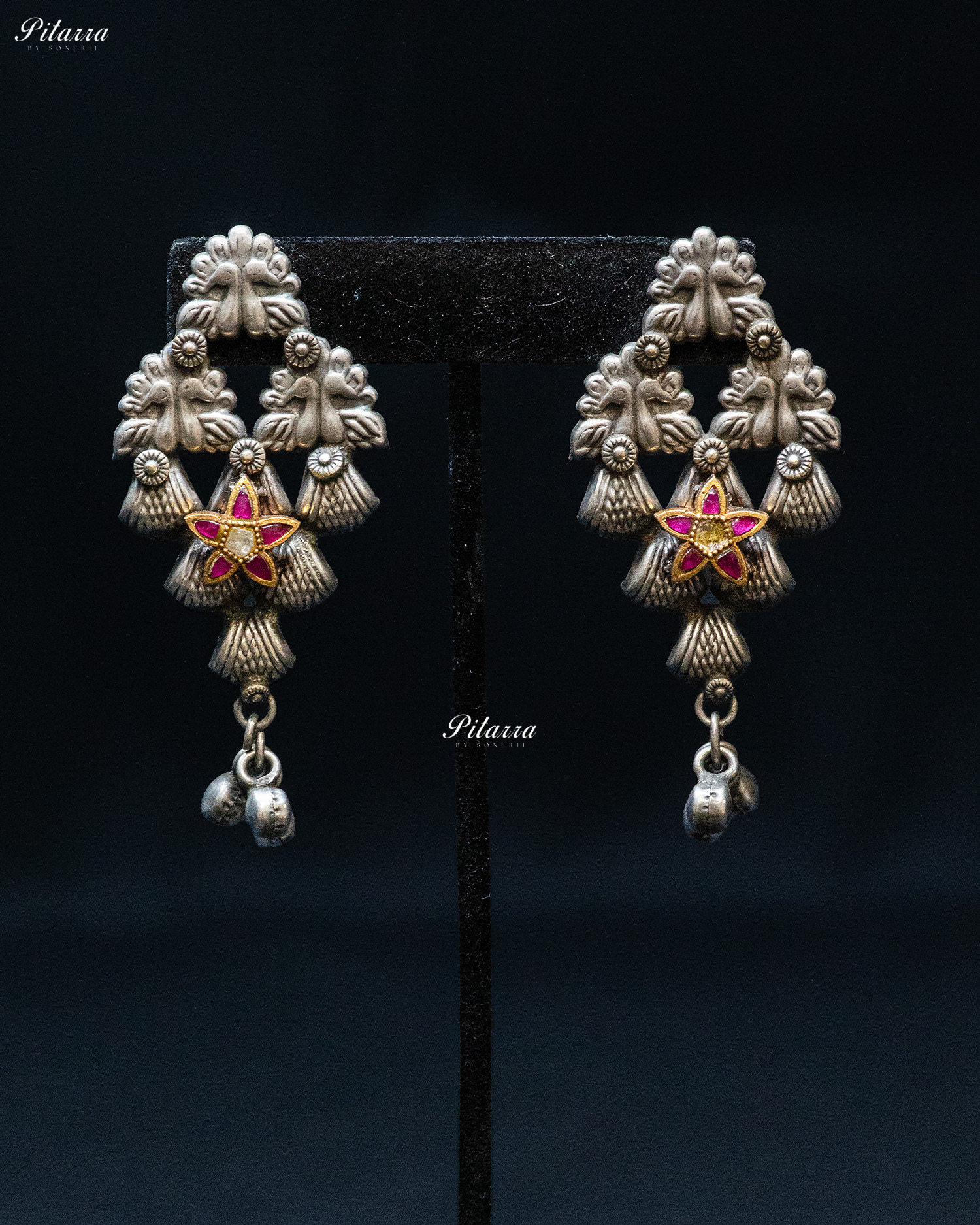 Green Pink Antique Box Ghunghroo Silver Look Alike Choker Set