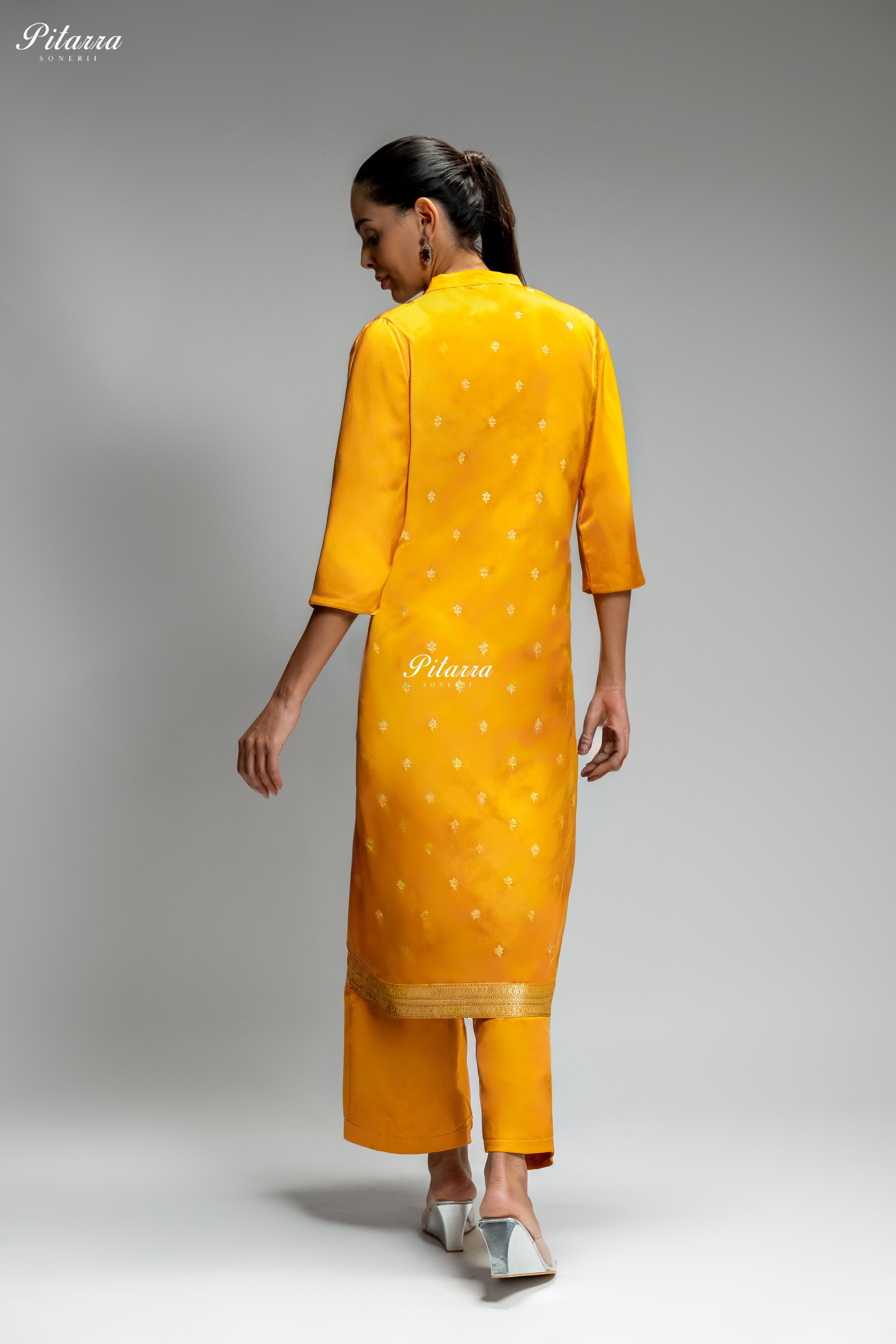 Mustard Yellow Gold Zari Embroidered Kurta Set with Dupatta