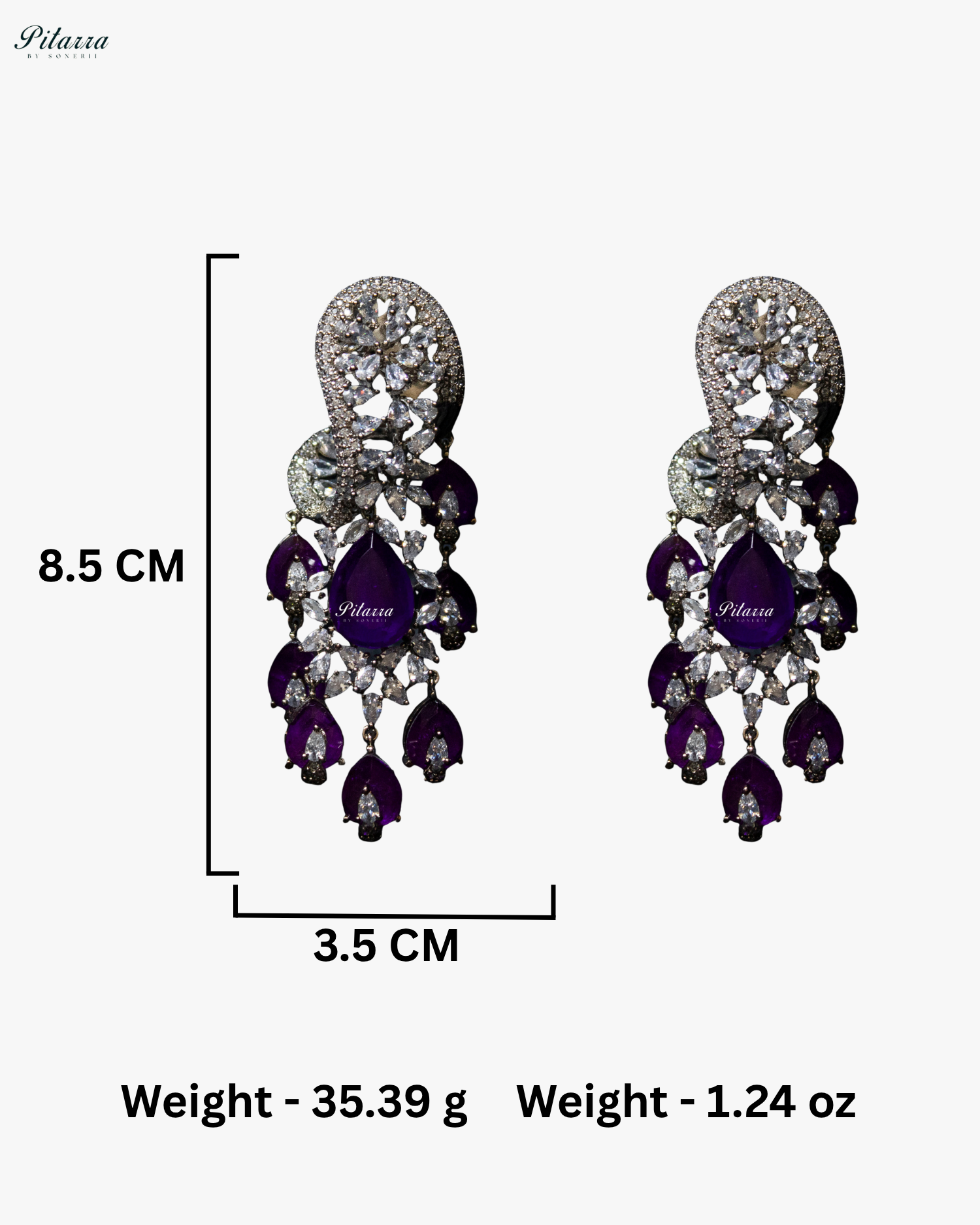 Purple Silver Polish CZ Crystal Dangler Earrings