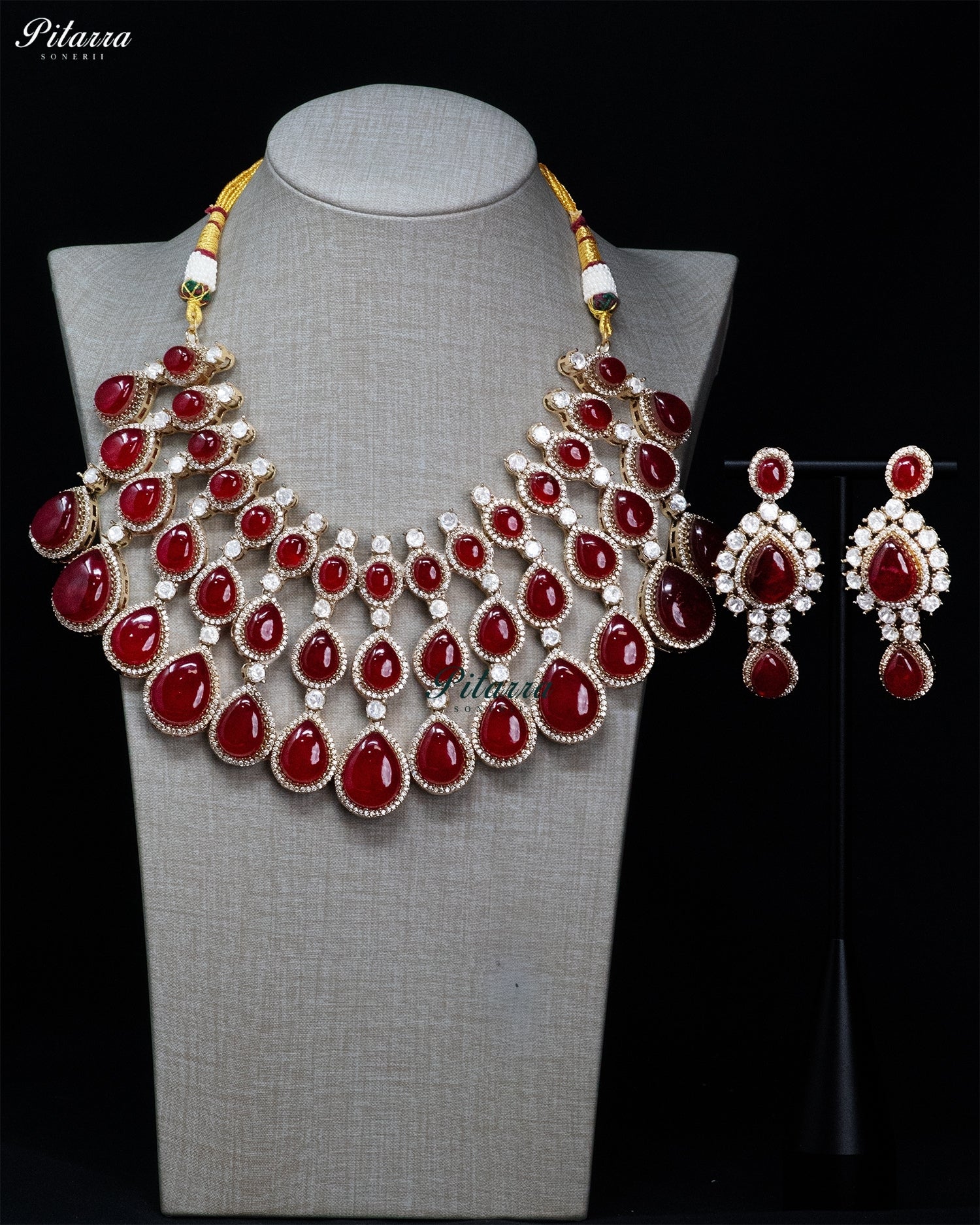 Red Teardrop Kundan Choker Set