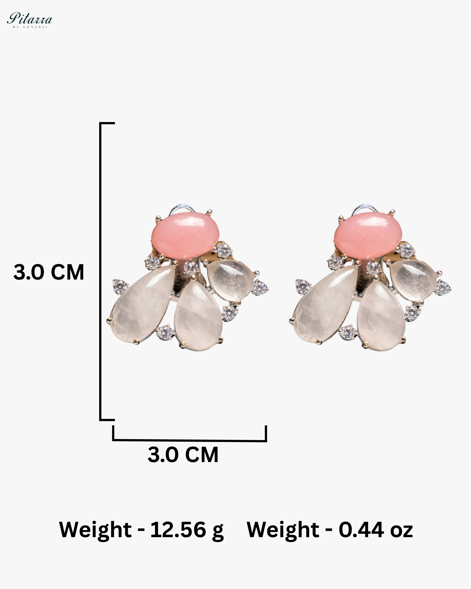 Silver Pink Stone Stud Earrings
