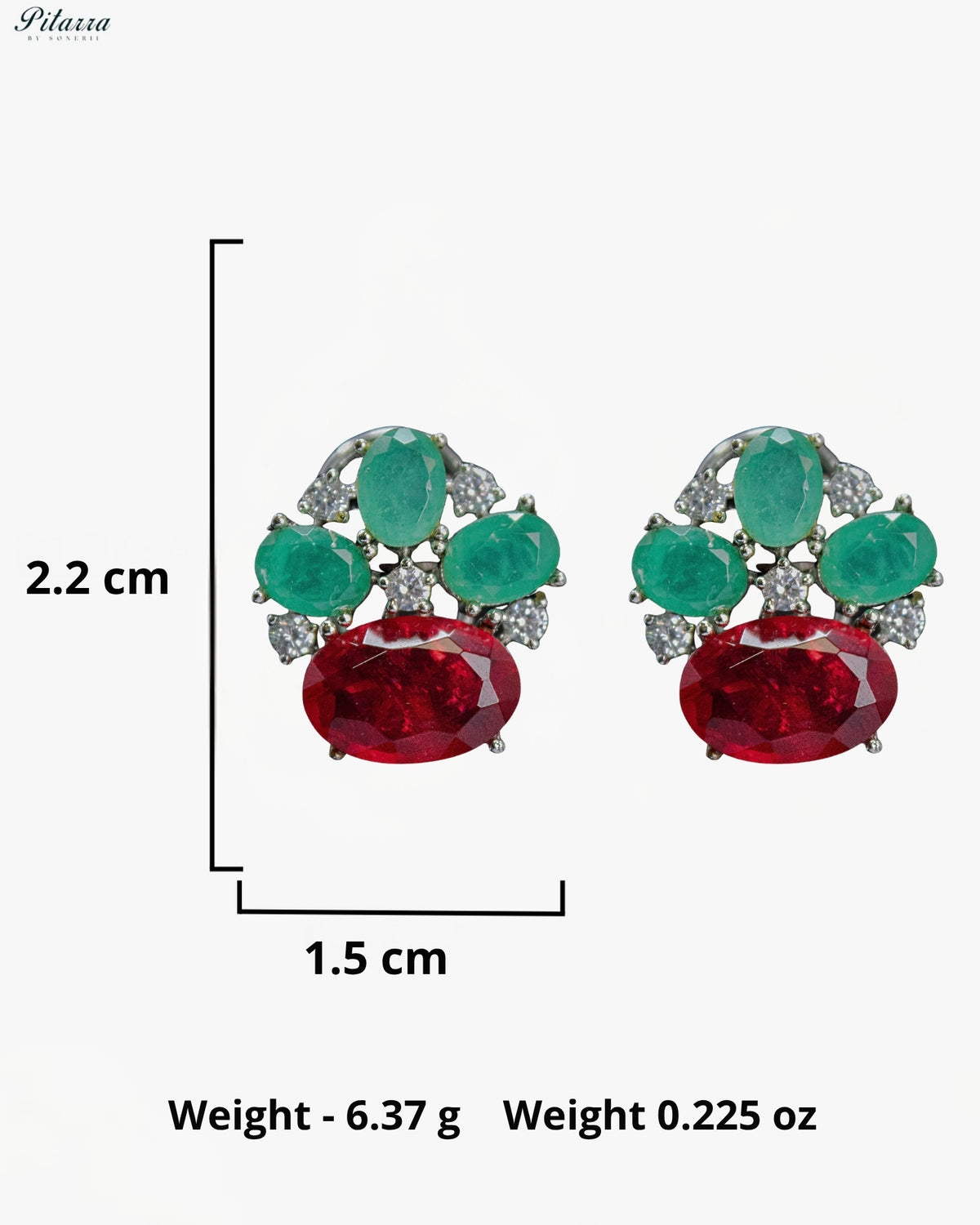 Ruby Red and Emerald Green Crystal Statement Stud Earrings