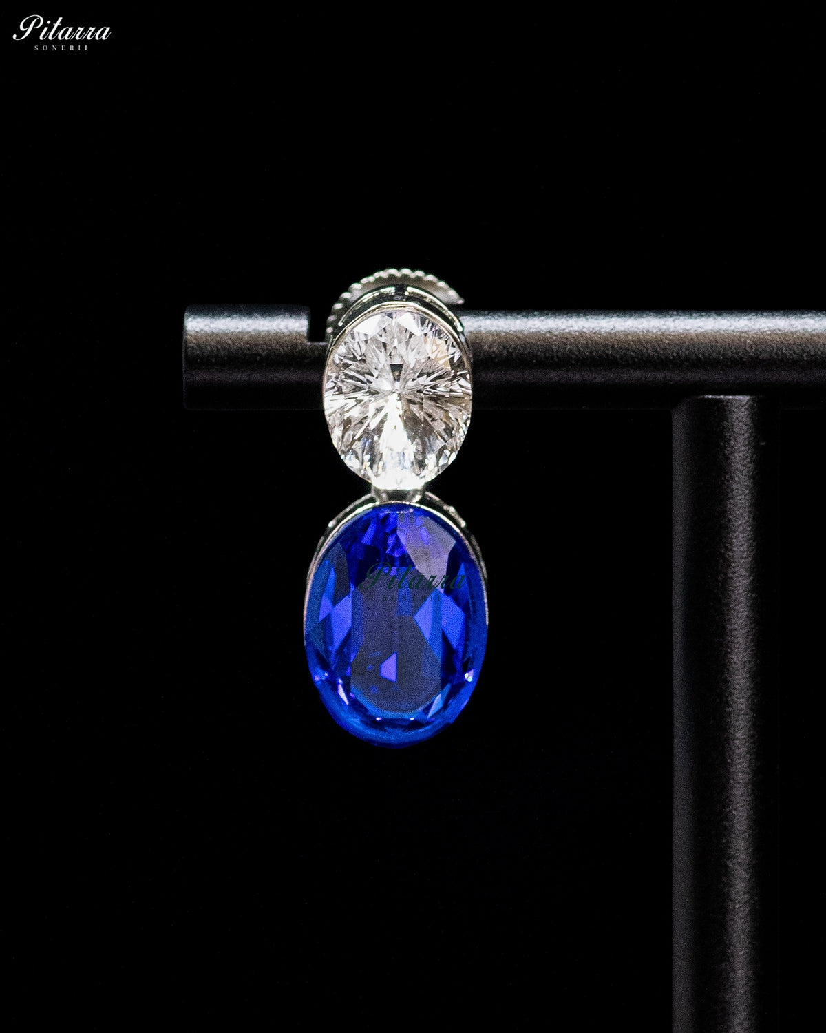 Blue and White Crystal Oval Drop Earrings