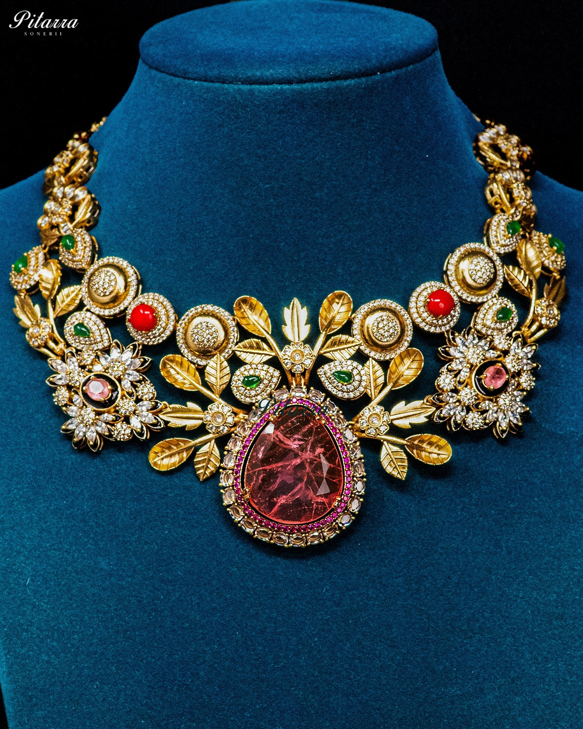 Pink Teardrop Floral Kundan Necklace Set