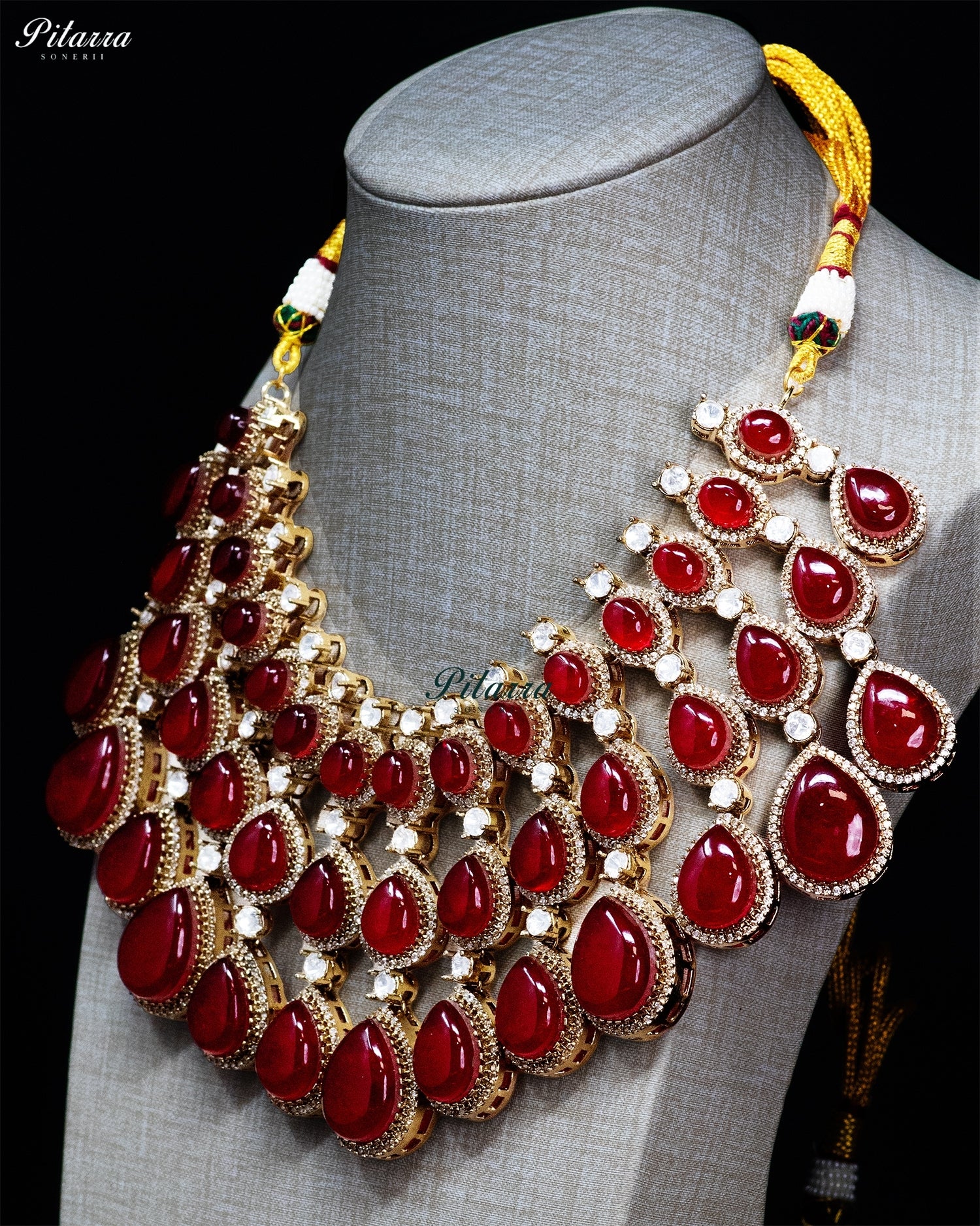 Red Teardrop Kundan Choker Set