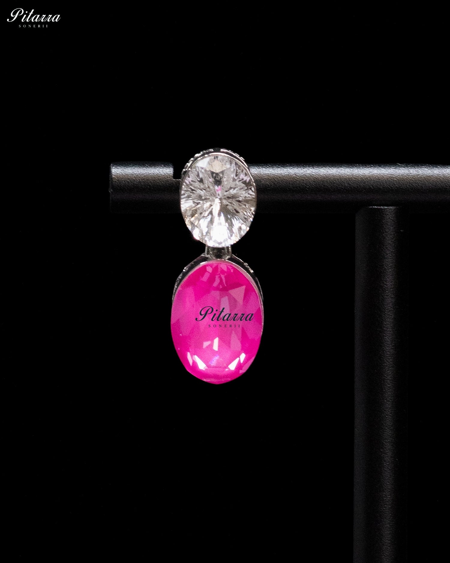 Pink and White Crystal Oval Drop Earrings
