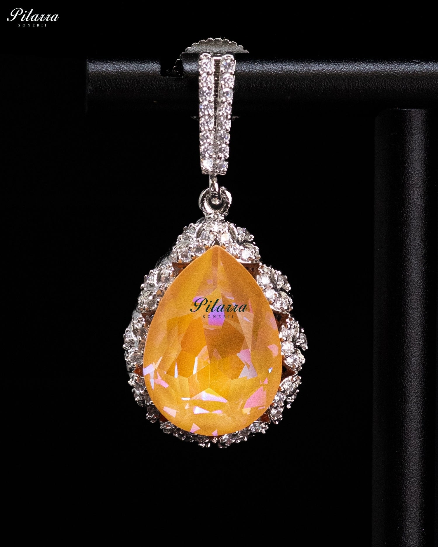 Golden Yellow Pear-Cut Crystal Halo Drop Earrings