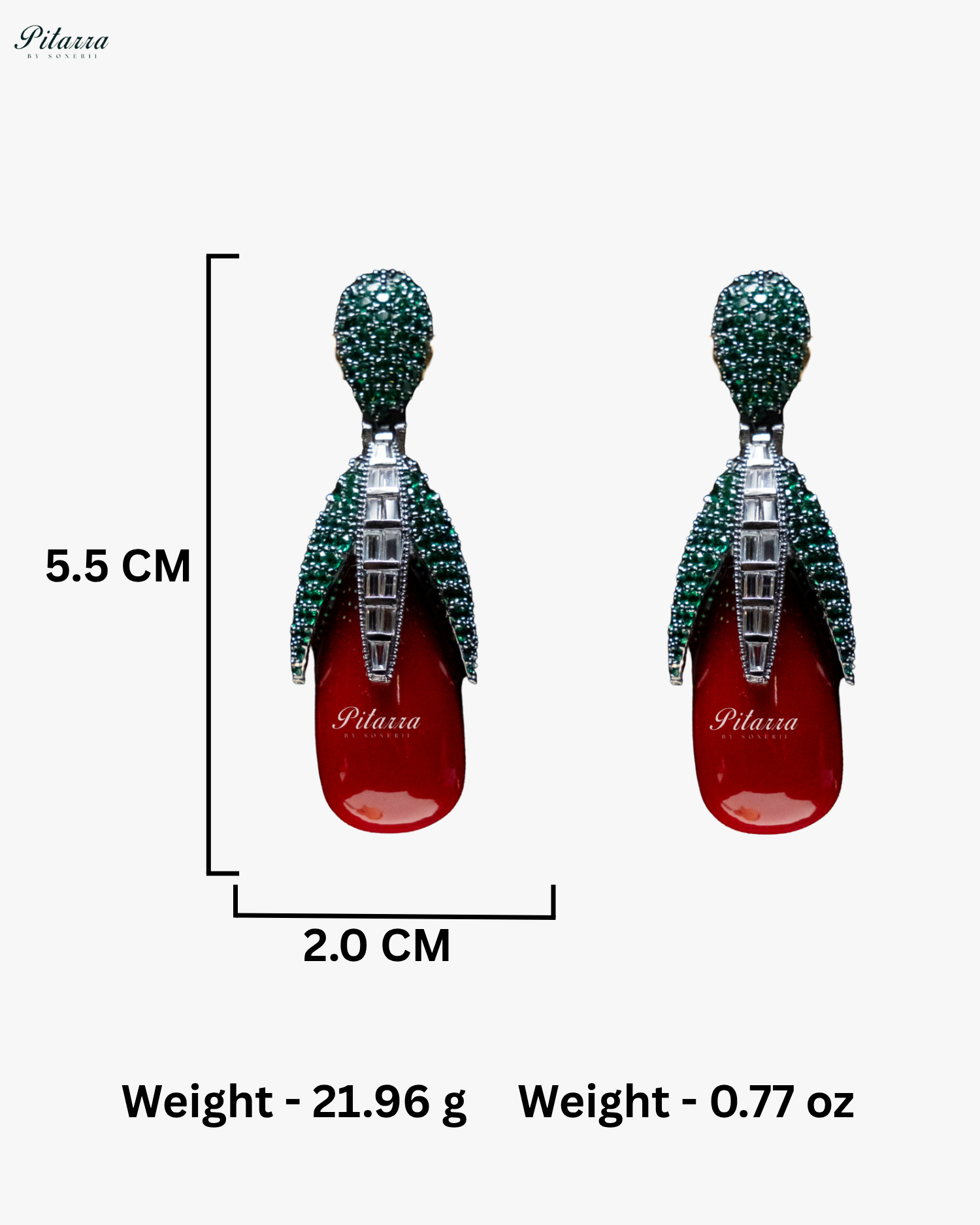 Emerald Leaf Red Teardrop CZ Crystal Earrings