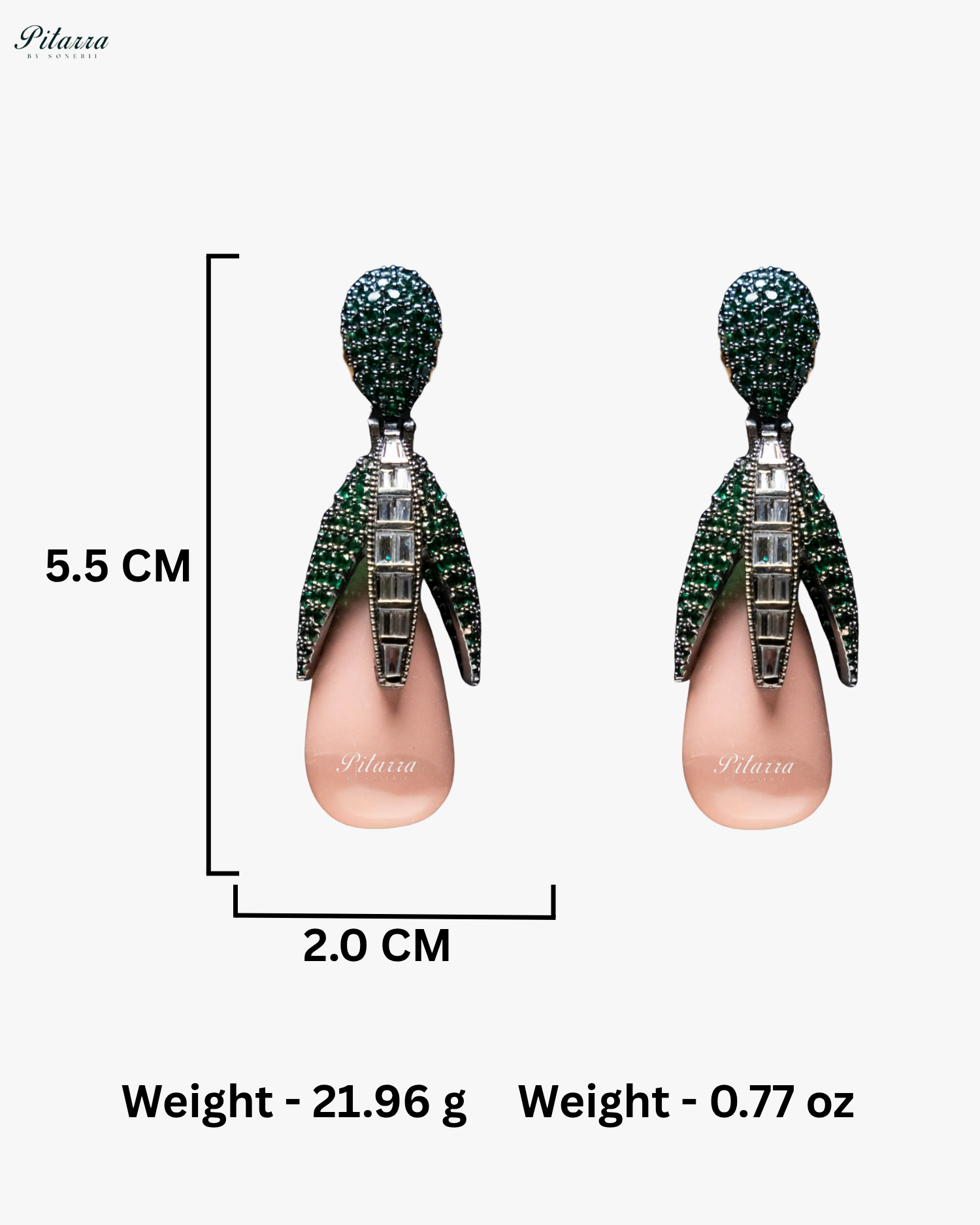 Emerald Leaf Peach Teardrop CZ Crystal Earrings