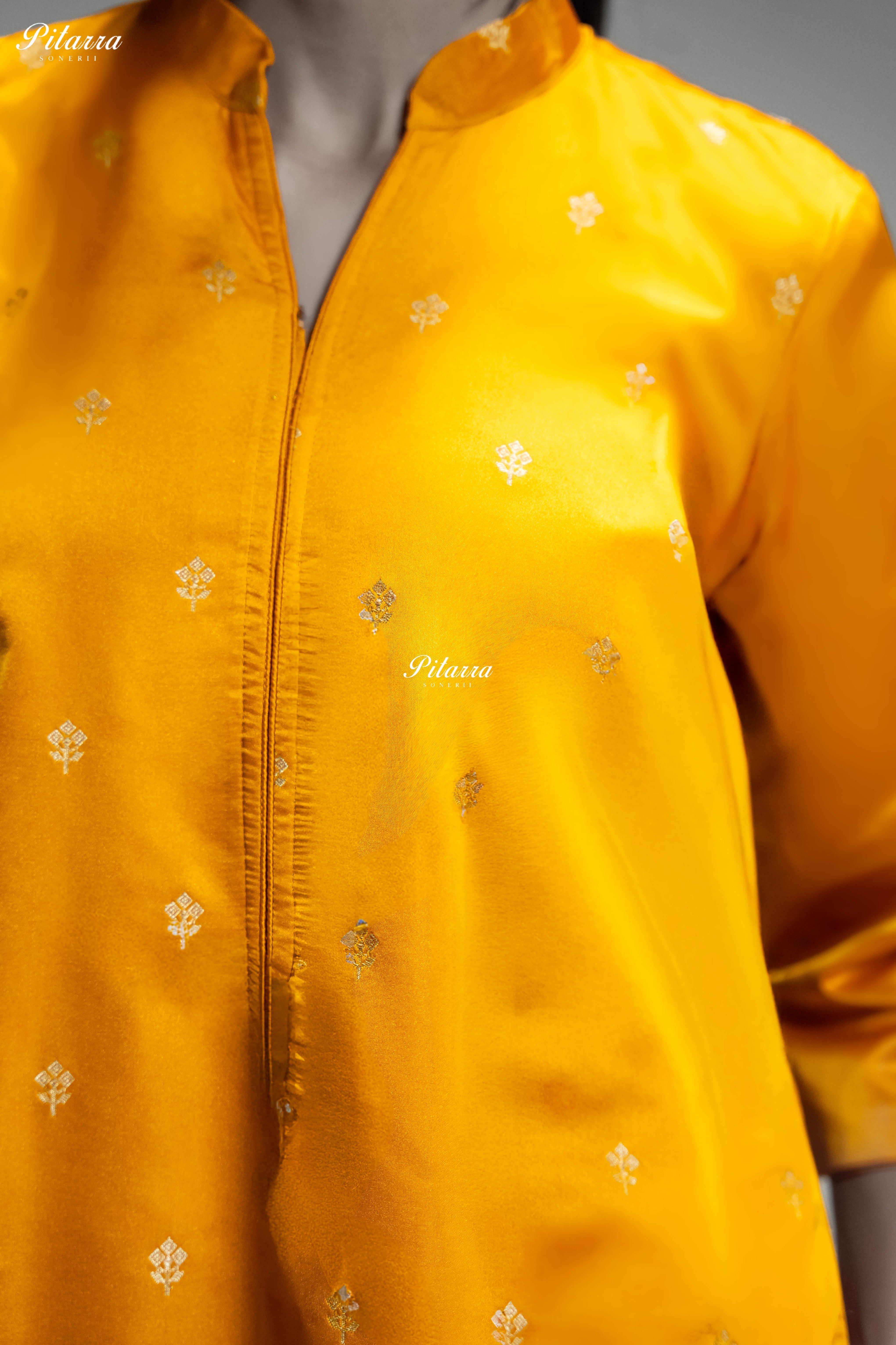 Mustard Yellow Gold Zari Embroidered Kurta Set with Dupatta