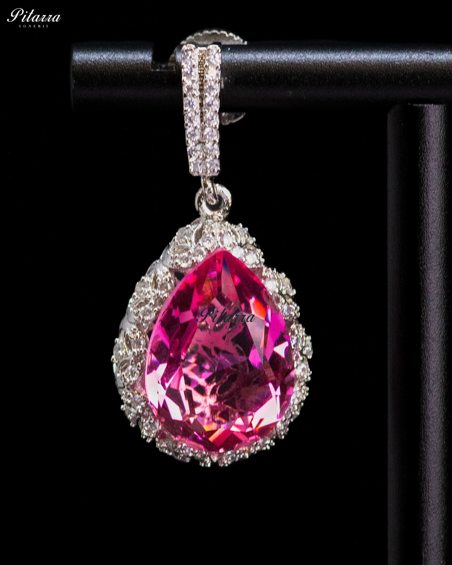 Vibrant Pink Pear-Cut Crystal Halo Drop Earrings