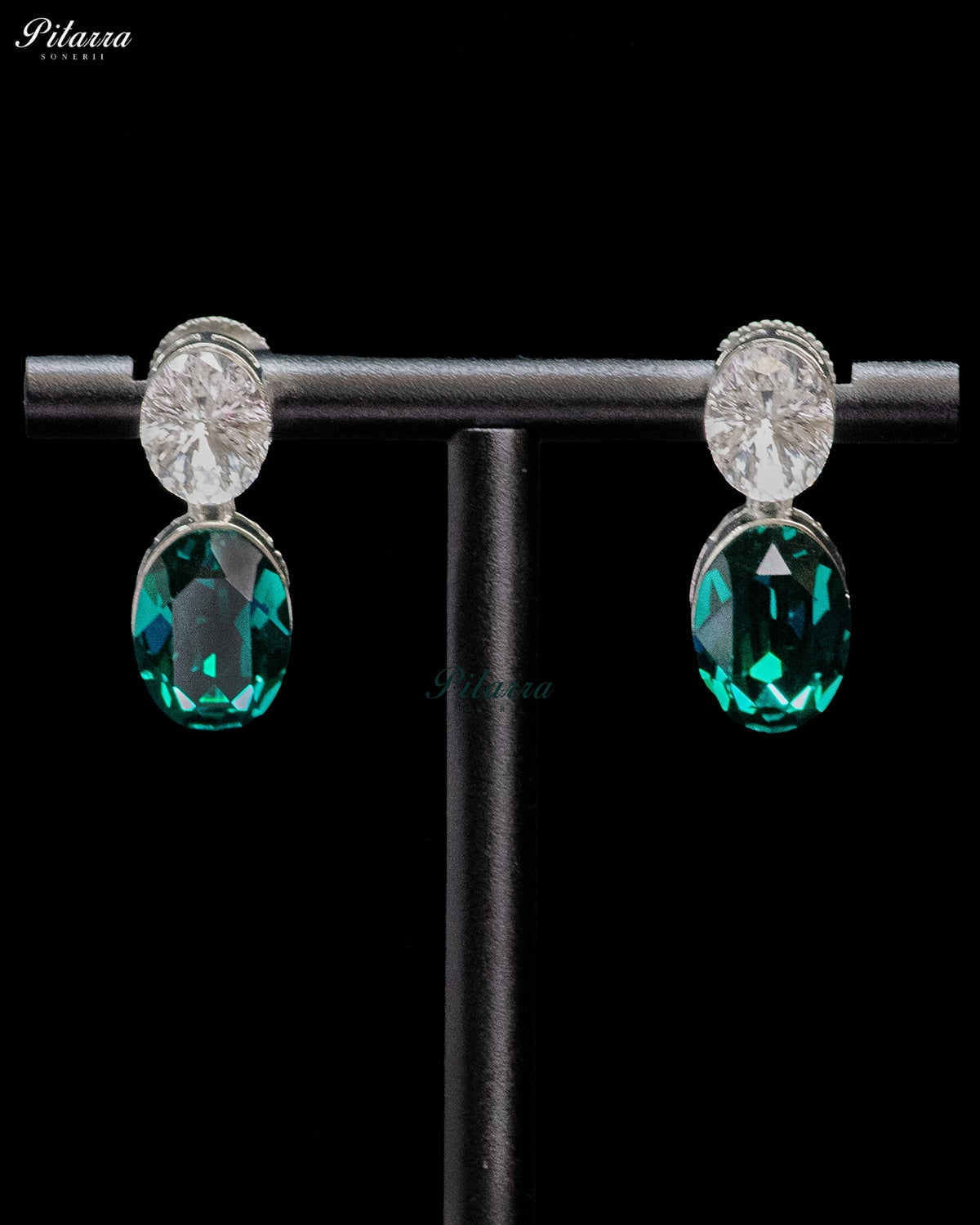 Teal Crystal Oval Drop Earrings