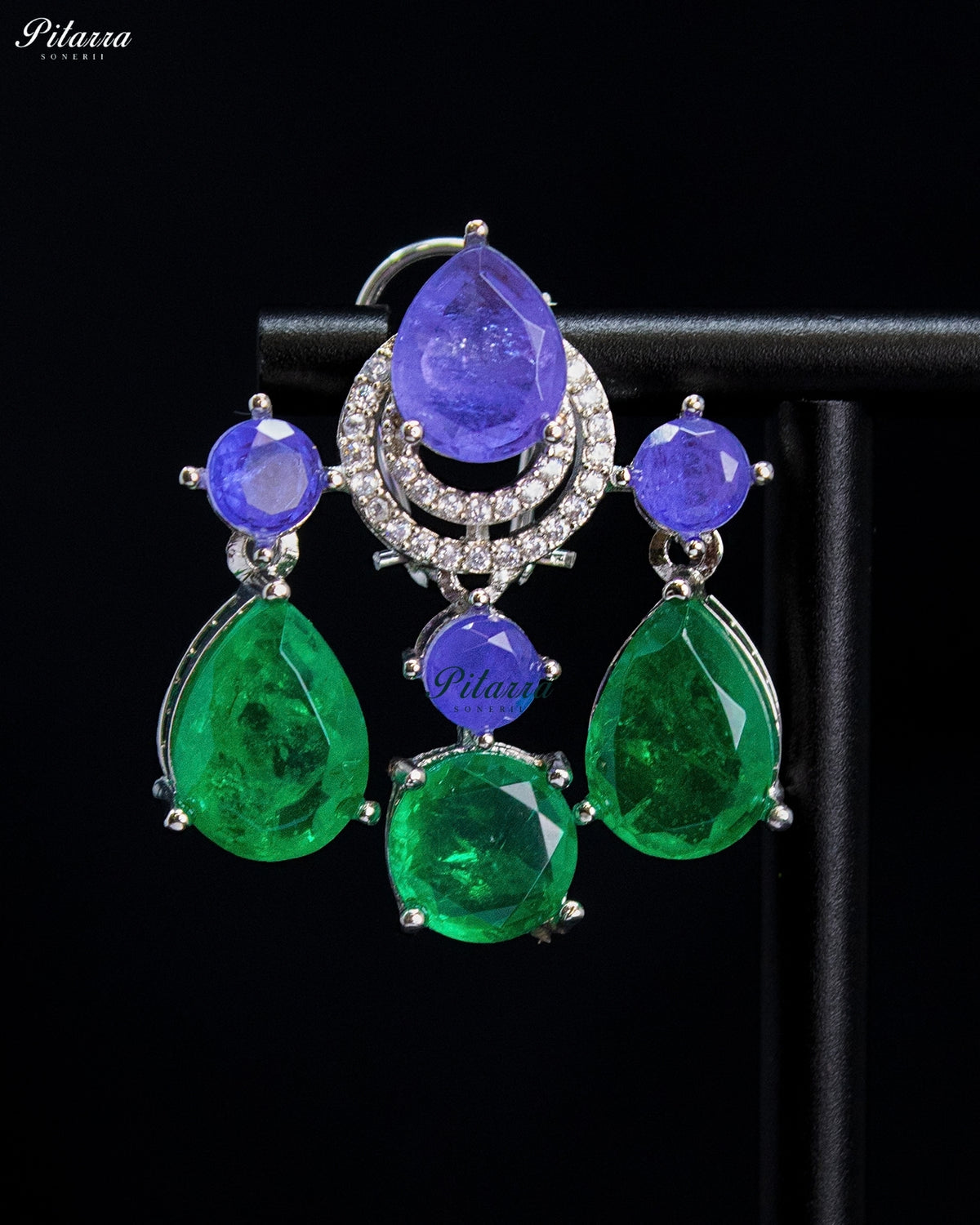 Blue Violet and Green Multicolor Crystal Dangler Earrings