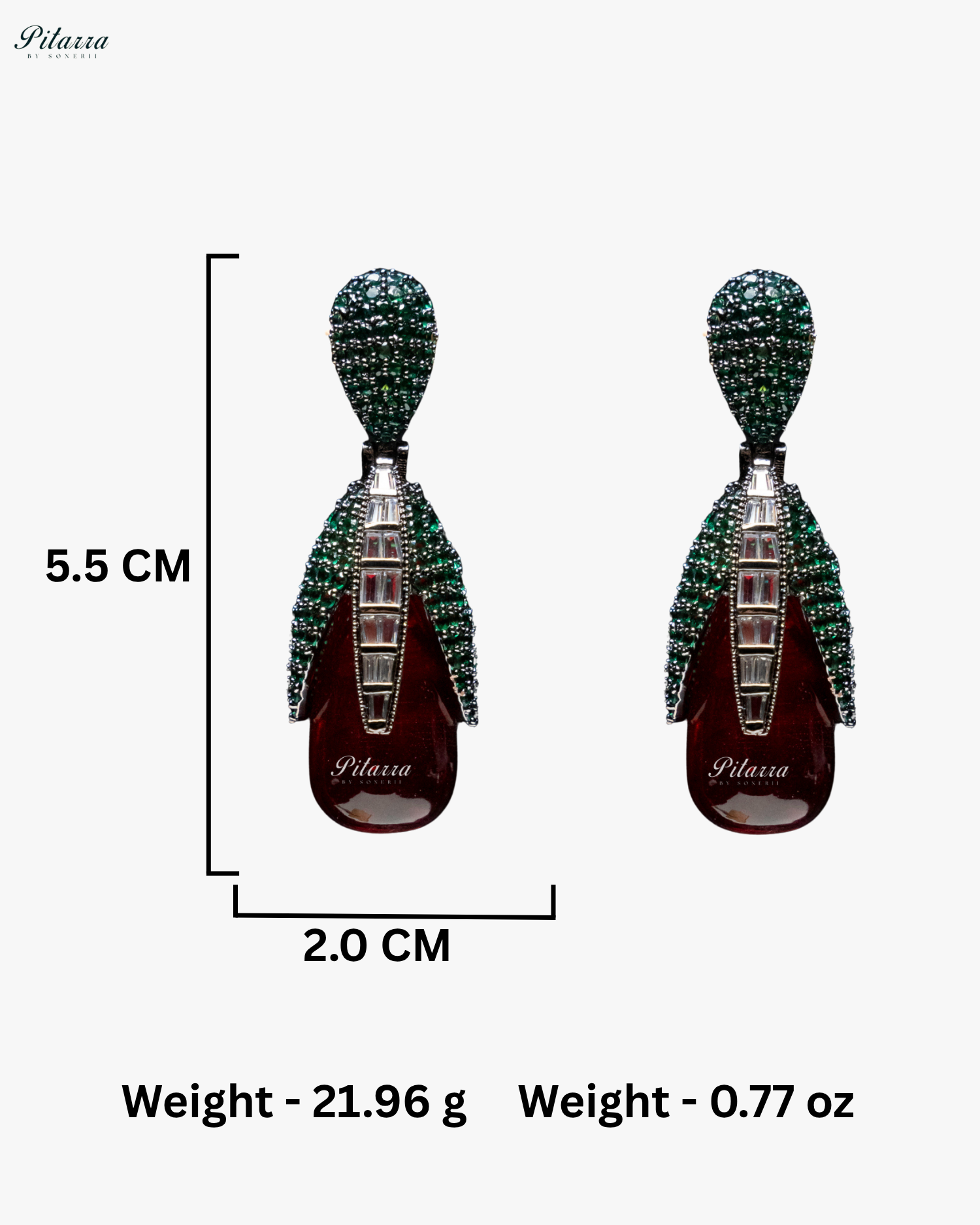 Emerald Leaf Ruby Red Teardrop CZ Crystal Earrings