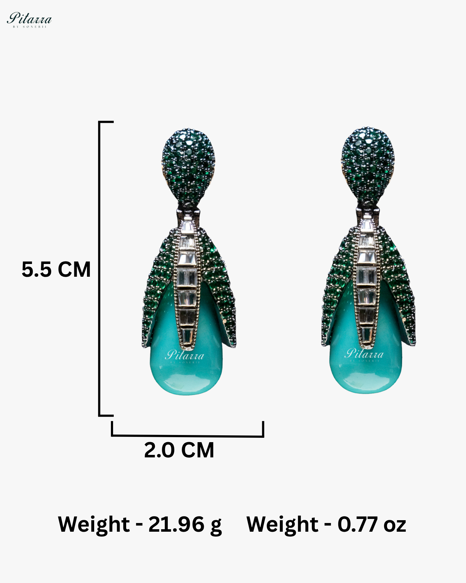 Emerald Leaf Turquoise Teardrop CZ Crystal Earrings