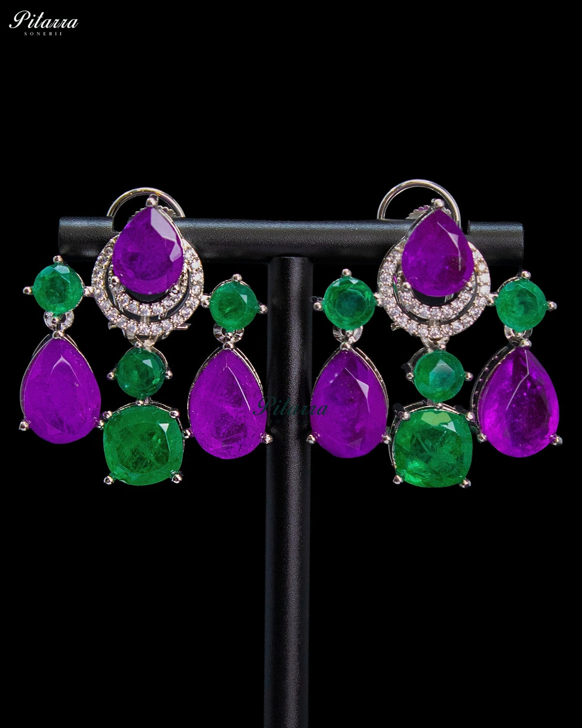 Purple and Green Multicolor Crystal Dangler Earrings
