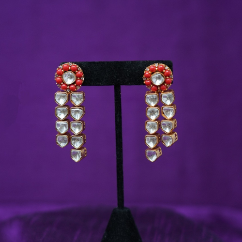 Designer Red Stones with Kundan Earrings