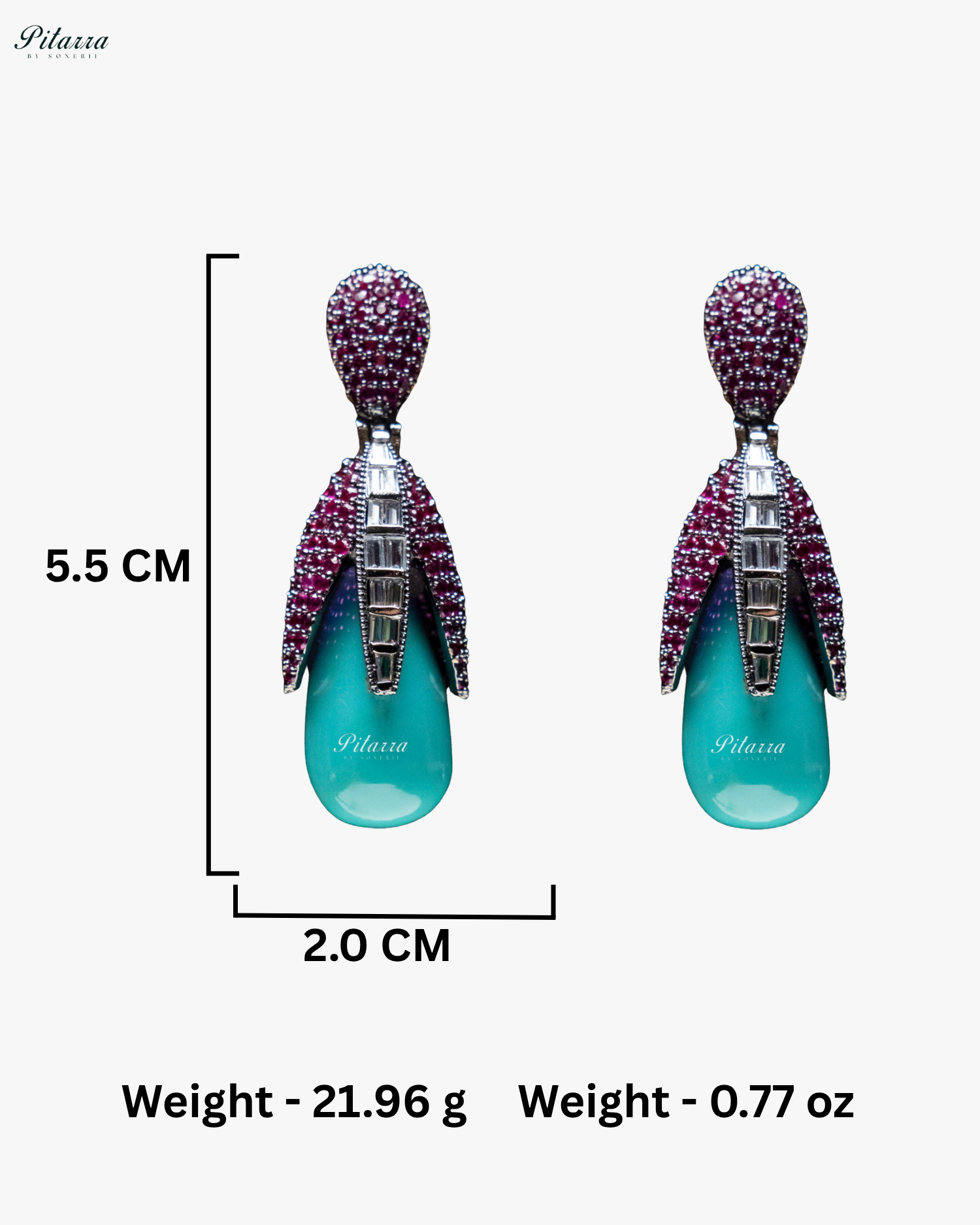 Pink Leaf Turquoise Teardrop CZ Crystal Earrings