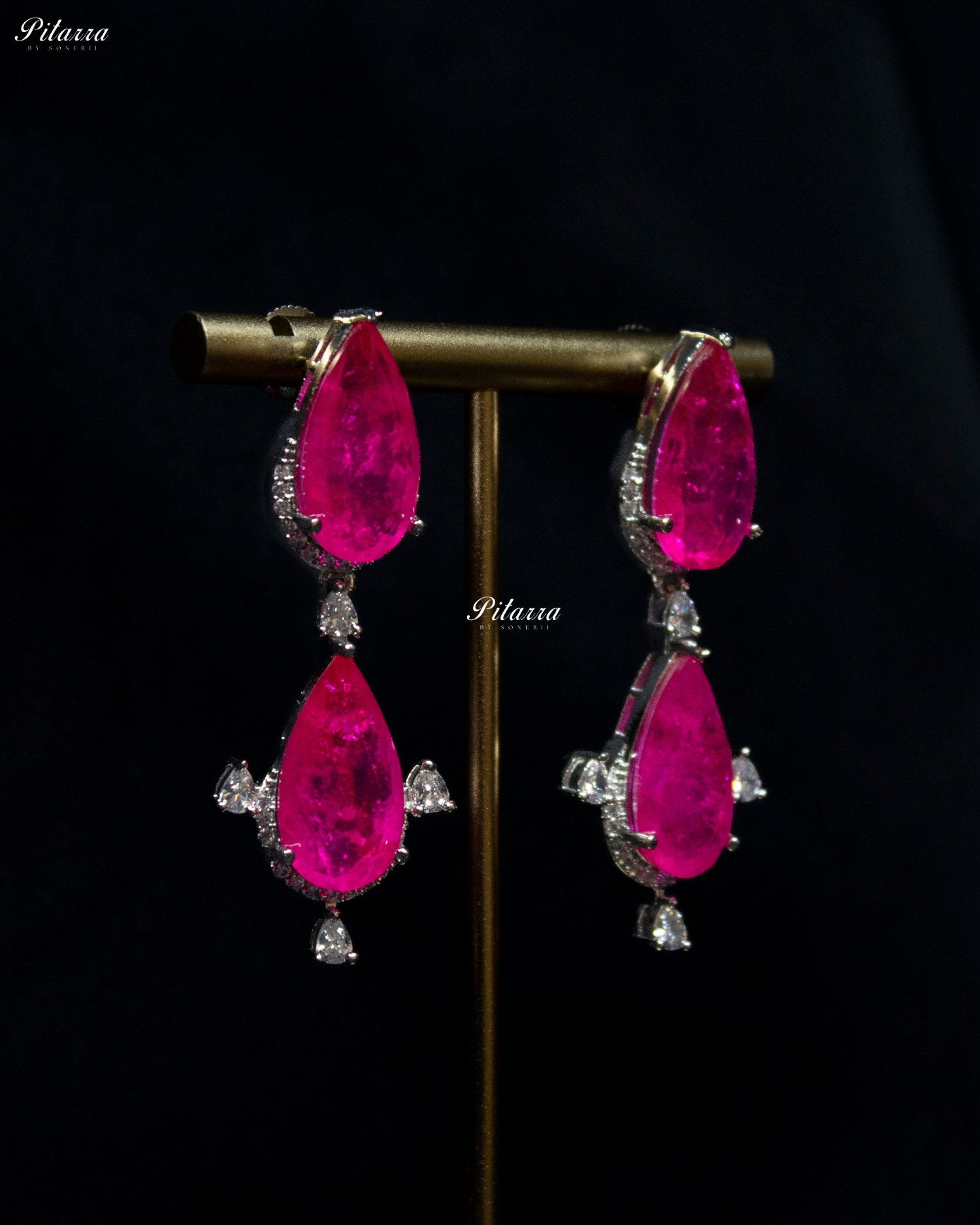 Pink Drop Pattern CZ Crystal Necklace Set
