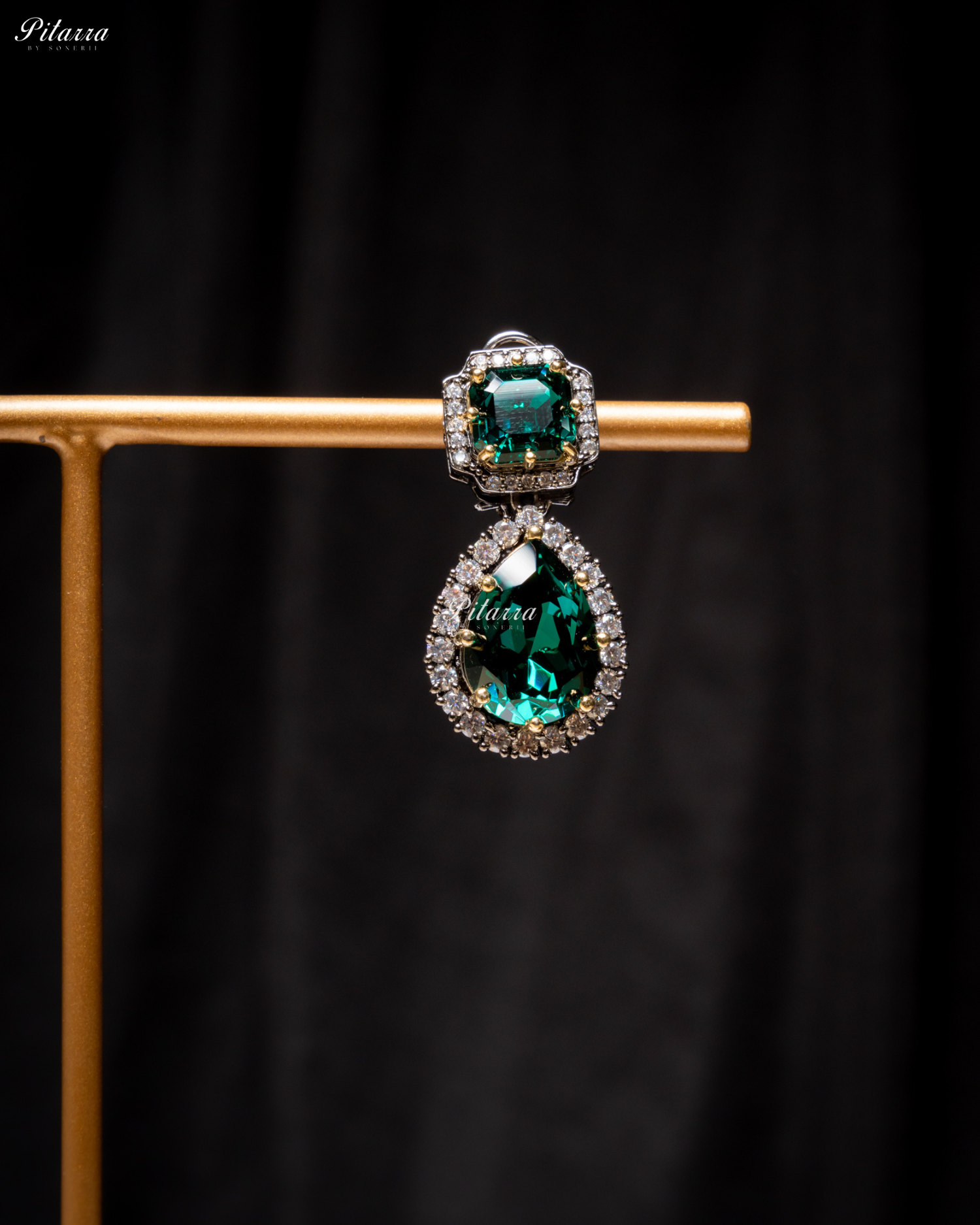 Emerald Two Layer Silver CZ victorian black polish Necklace Set