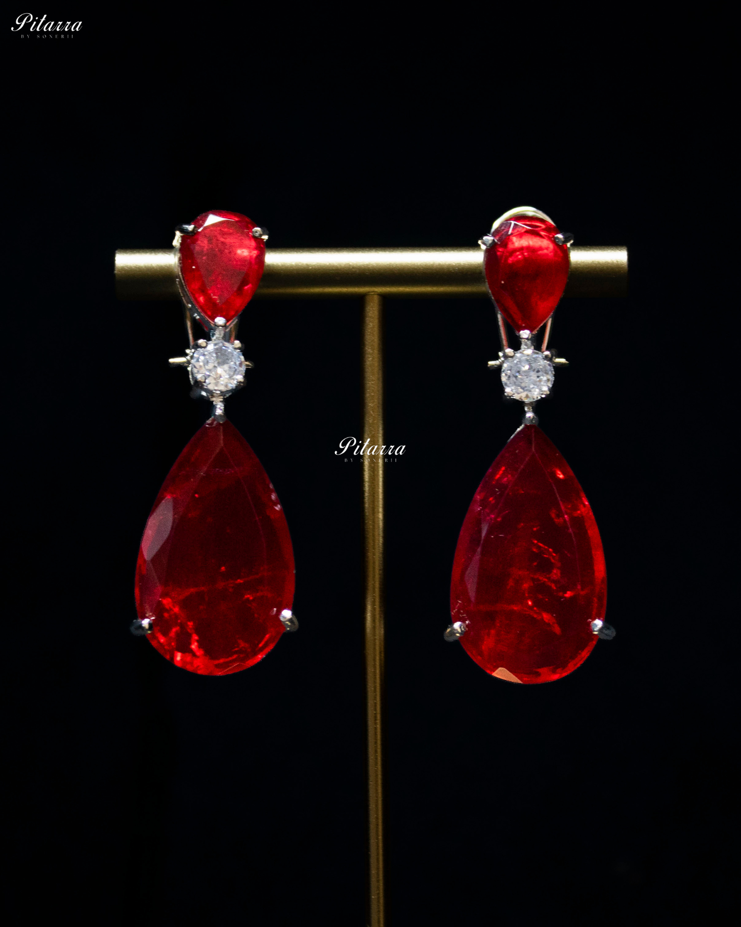 Red Tear Drop Shaped Crystal Necklace Set