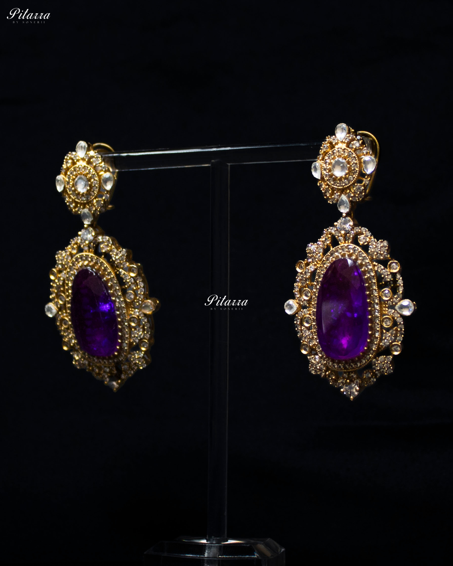 Purple Stone Bird Victorian Polki Necklace Set