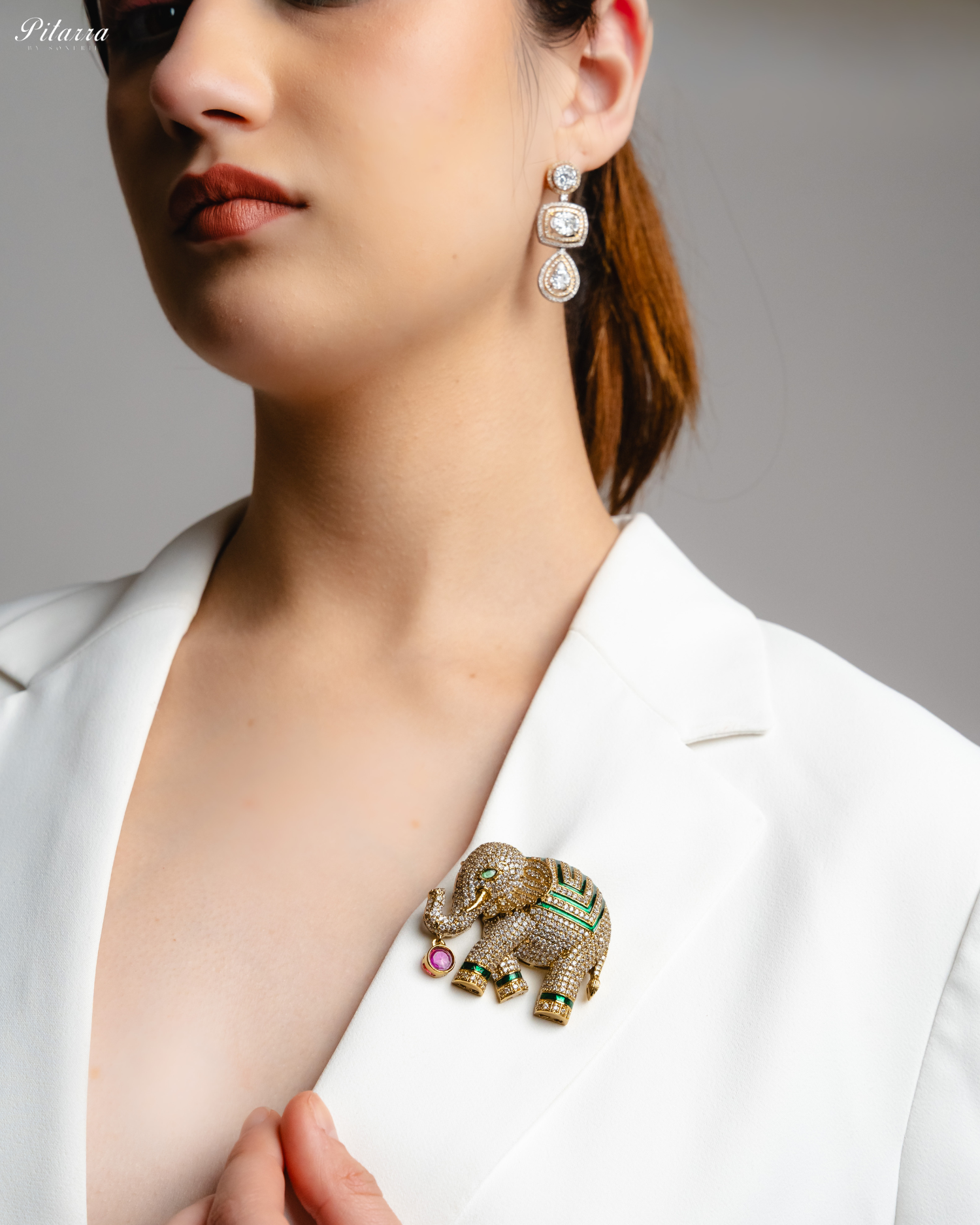 Pitarra Elephant Motif Cubic Zircon Brooch