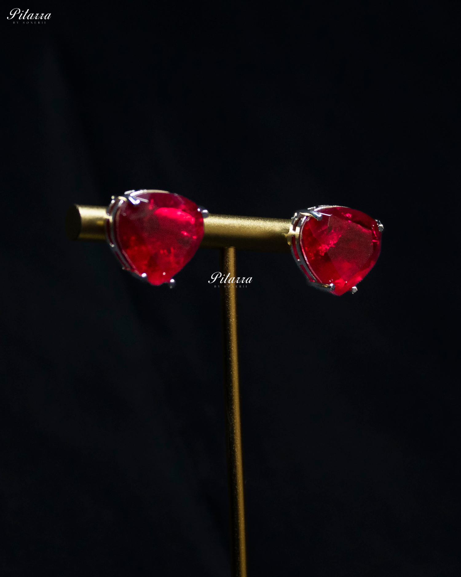 Red Stone White Heartline Zircon Necklace Set