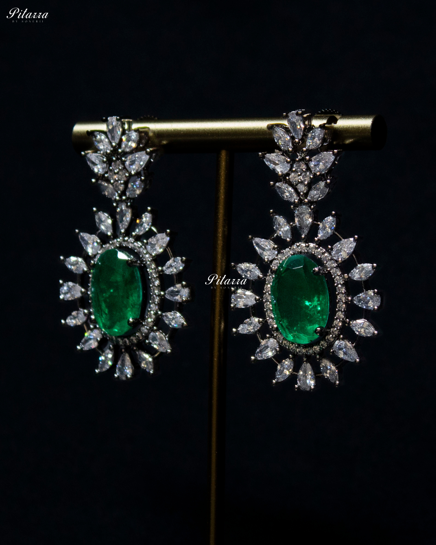 Emerald Color Stones Dazzling Cubic Zirconia Necklace Set