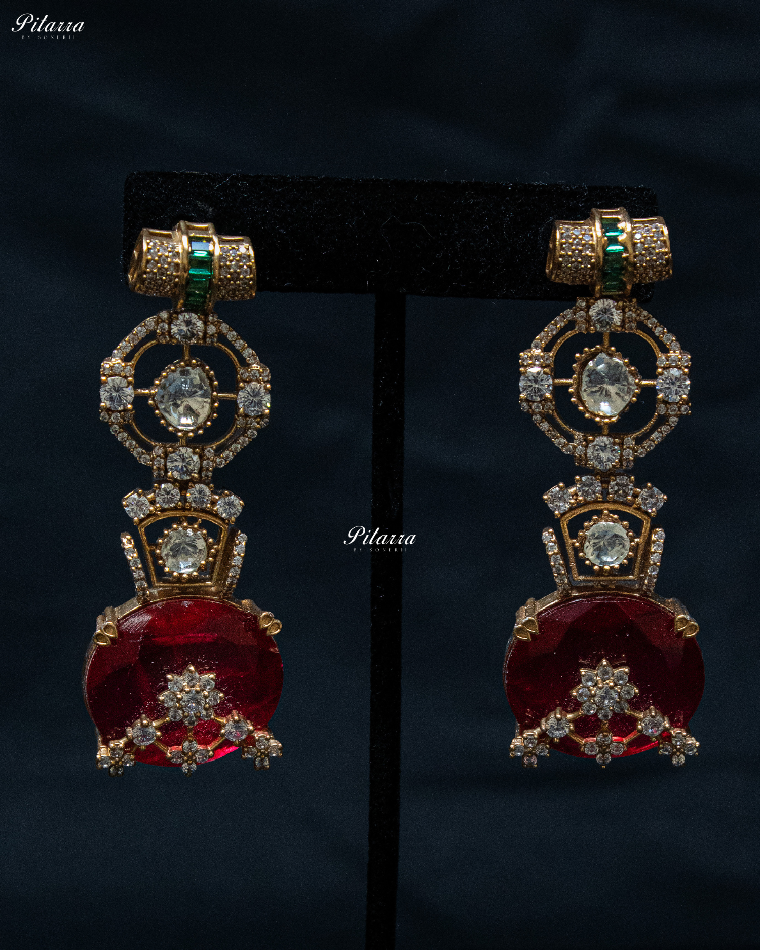 Red Big Stone Victorian Polki Kundan Necklace Set