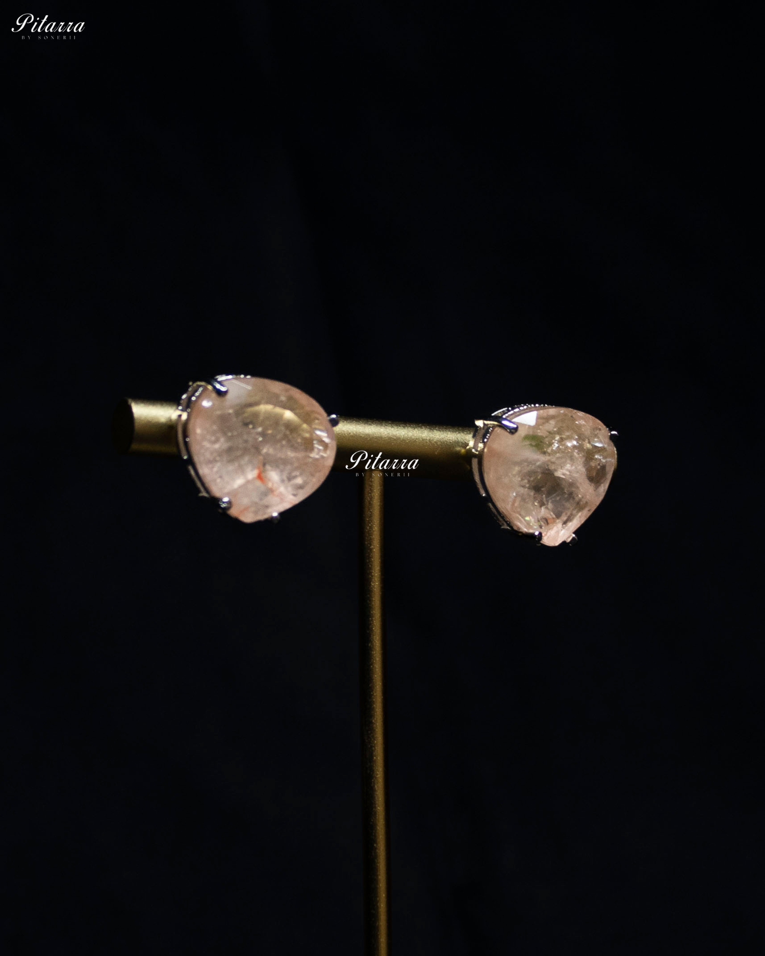 Peach Stone White Heartline Zircon Necklace Set
