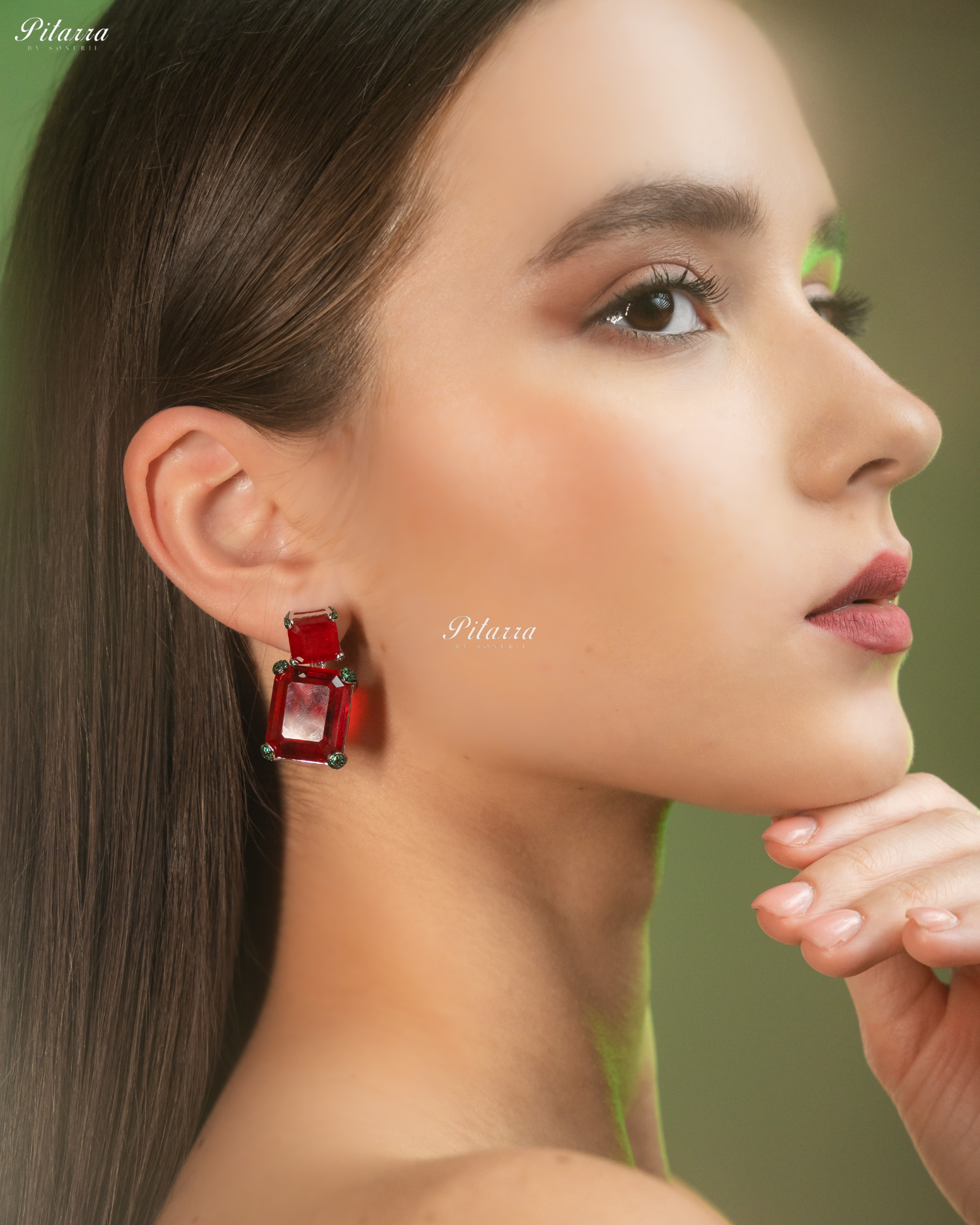 Ruby Red Stone Square 92.5 Silver Stud Earrings