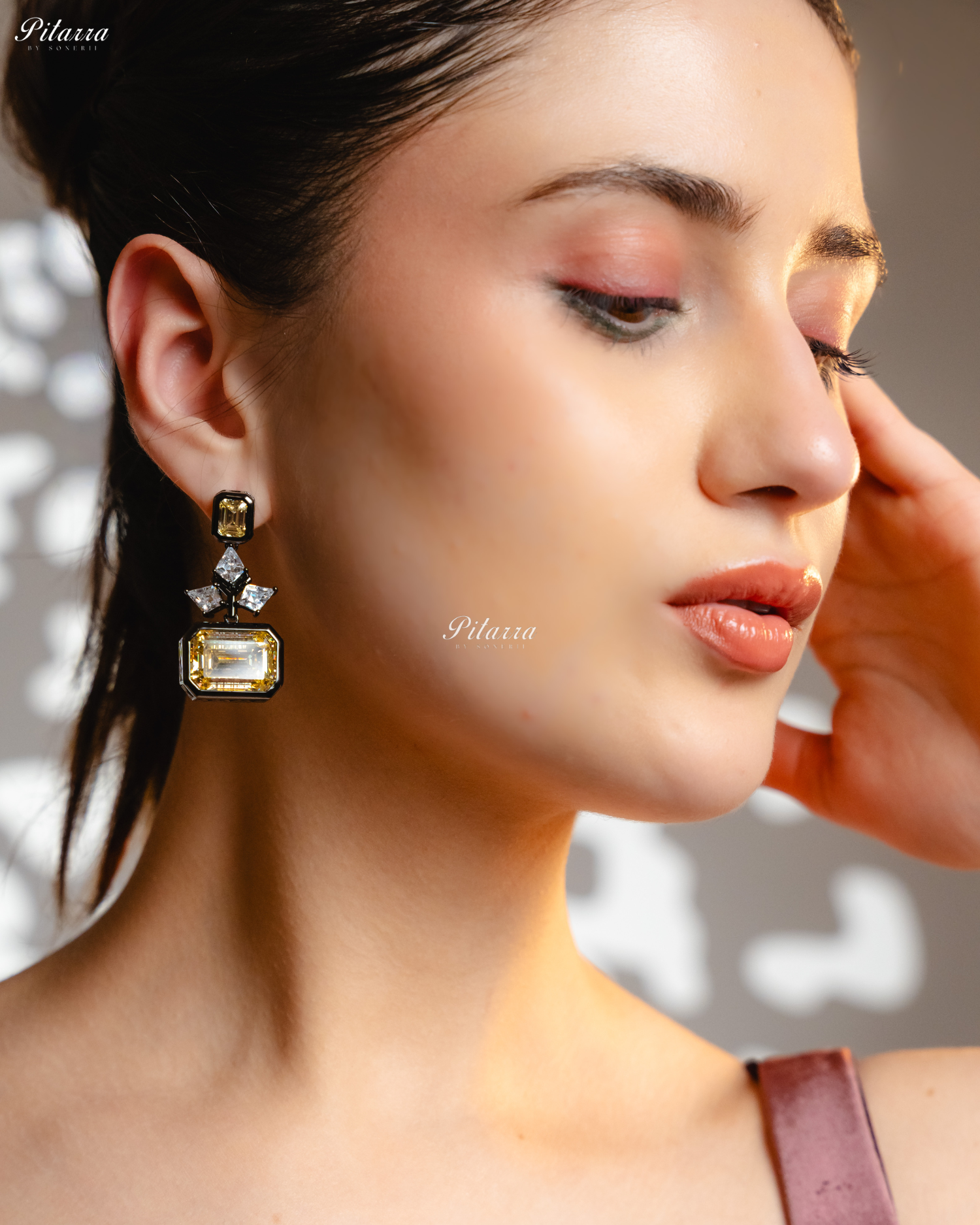 Yellow Bright Stone Crystal 92.5 Silver Drop Earrings