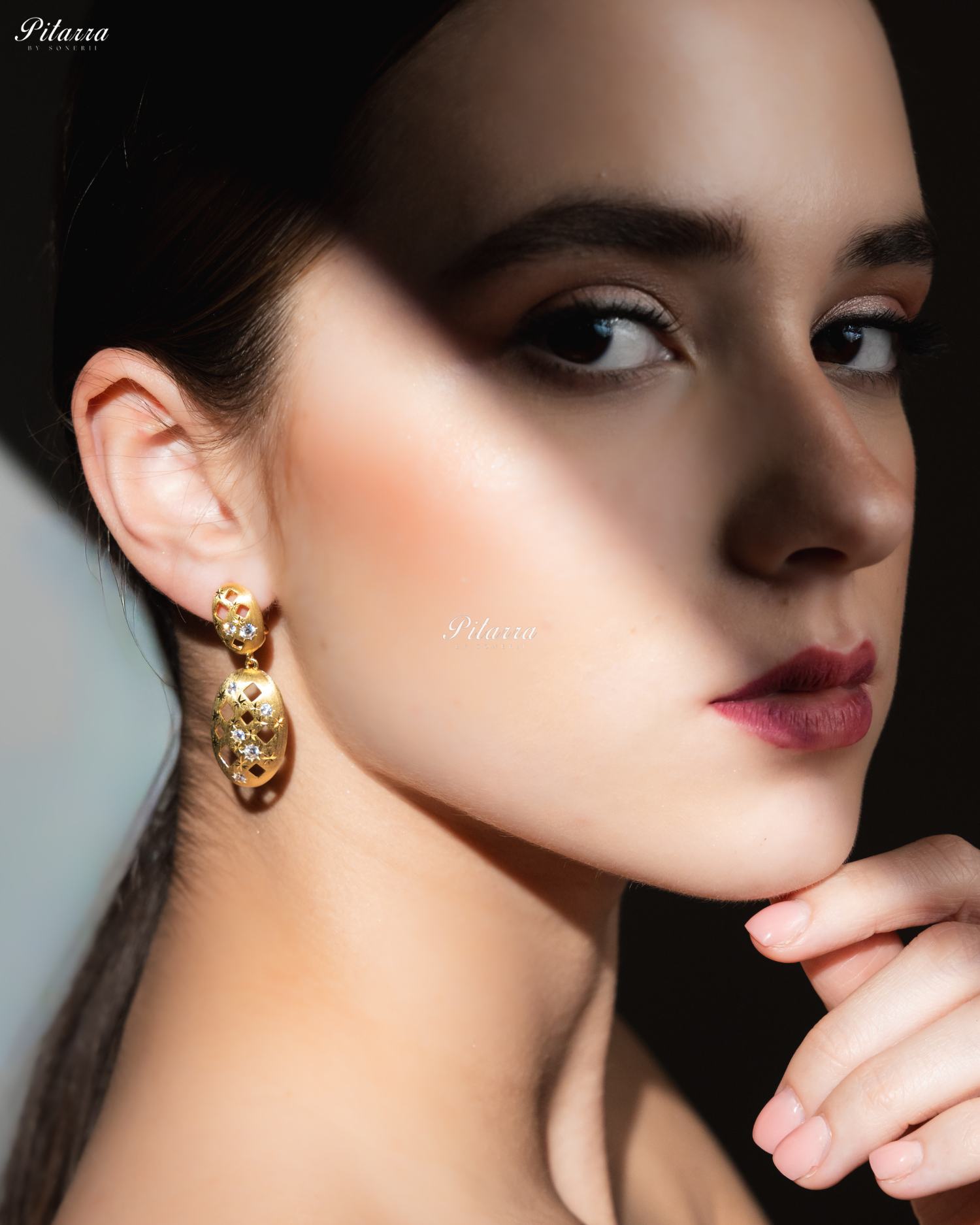 White Stones Embedded Pattern 92.5 Silver Drop Earrings