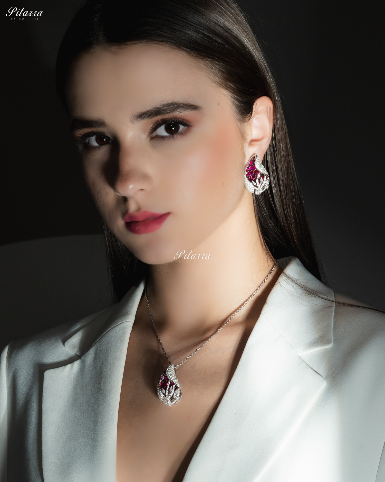 Pink Color Cubic Zirconia Chain 92.5 Silver Pendant Set