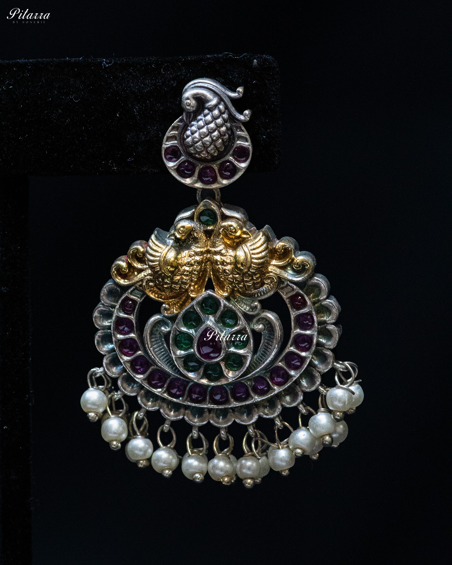 Peacock Carved Pink Stone Pink Layer Stone Silver Look Alike Pendant Set
