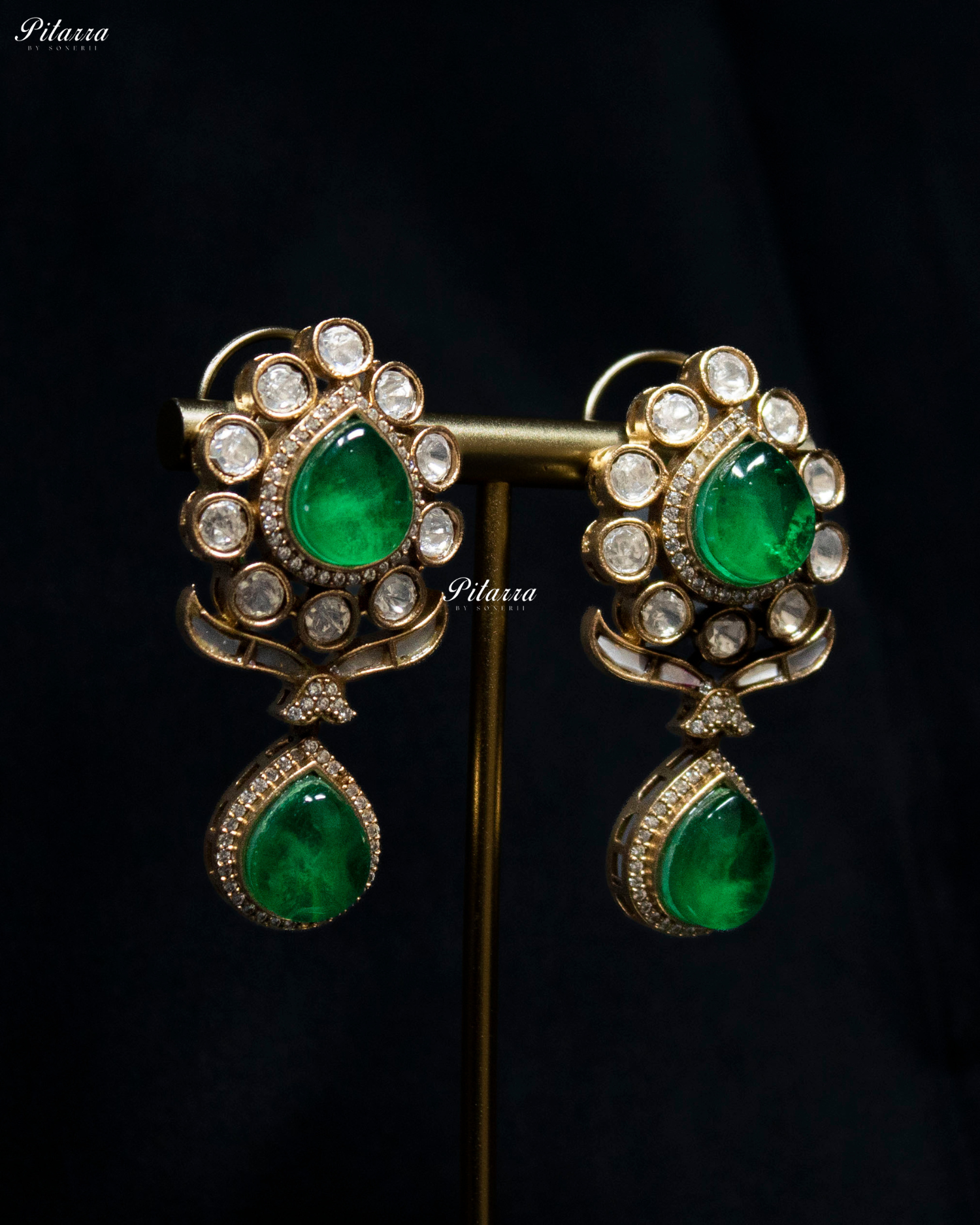 Emerald Drop White Line Victorian Polki Kundan Necklace Set