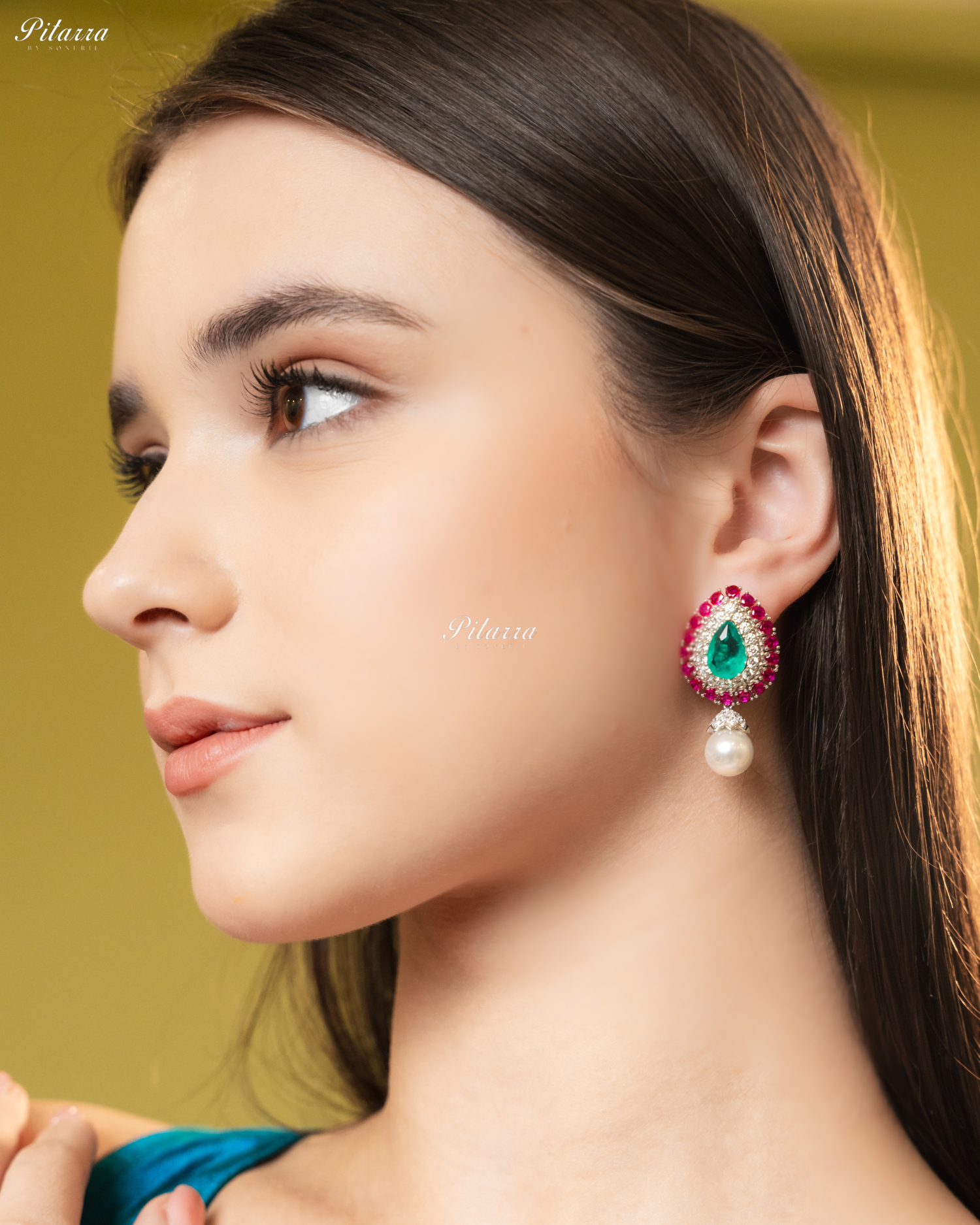 Emerald Stone Pink Line 92.5 Silver Drop Earrings