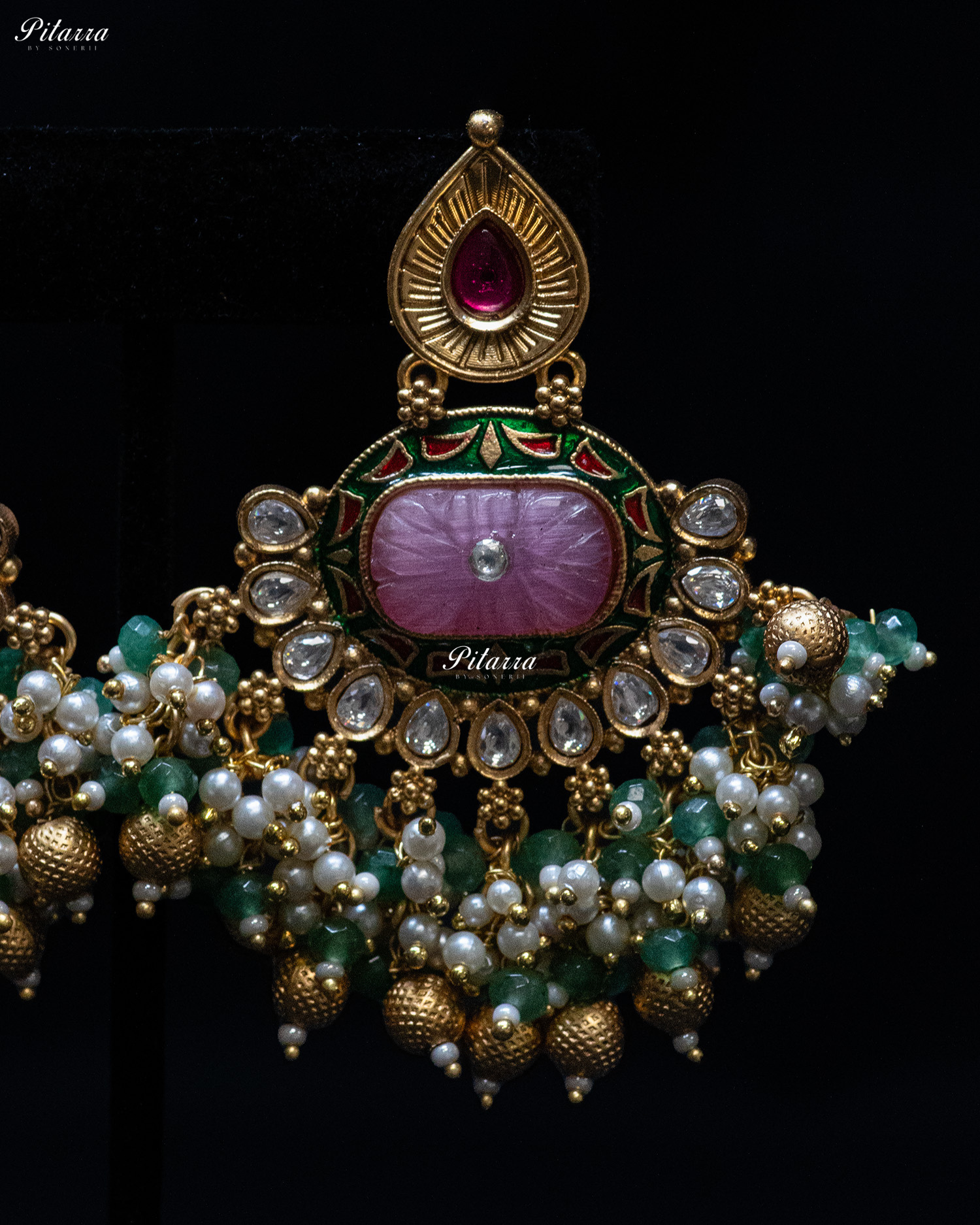 Pink Stone Multi Color Beads Long Kundan Necklace Set